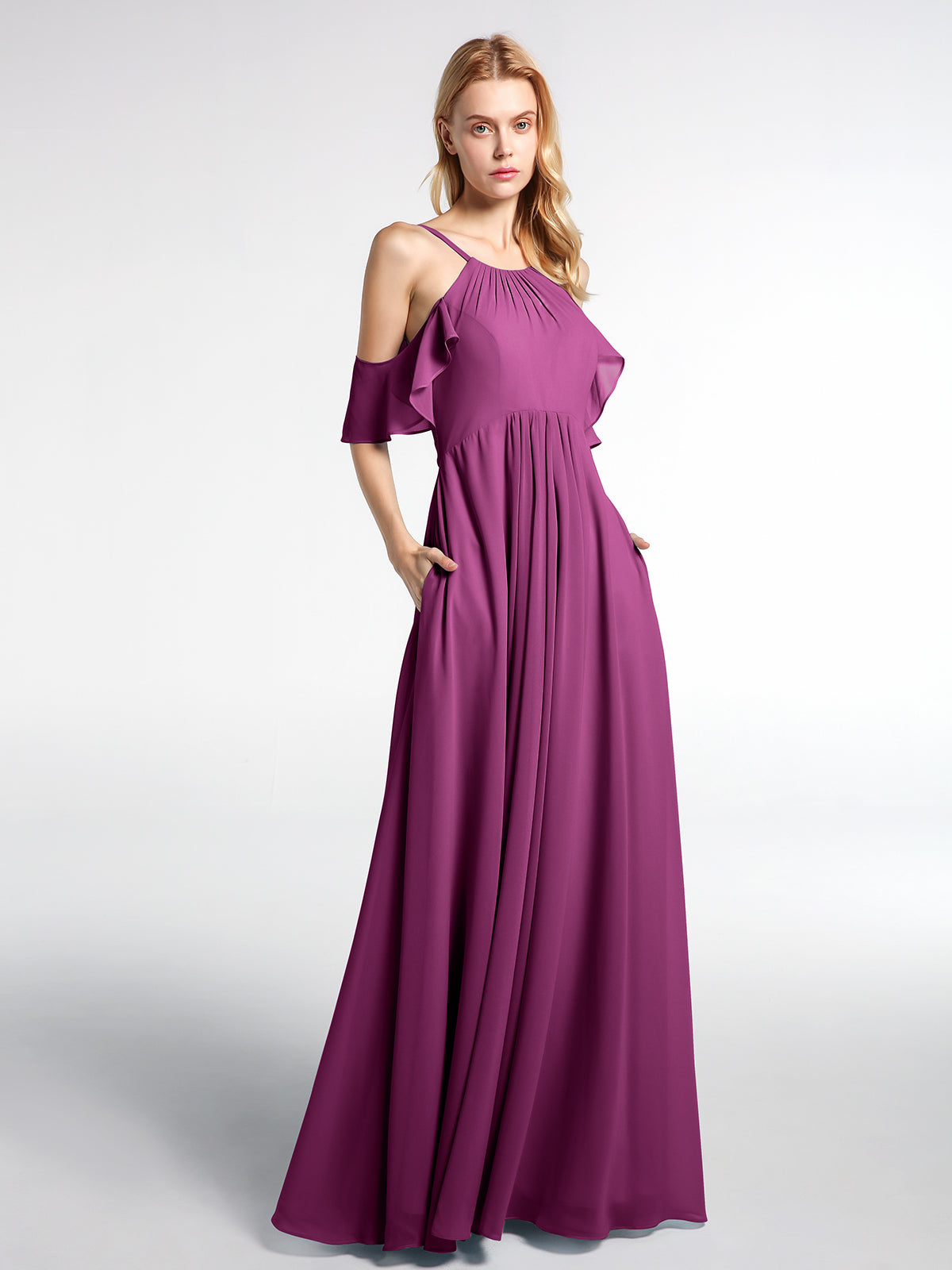 Chiffon Empire Waist Maxi Dress with Pockets Cabernet main image 1