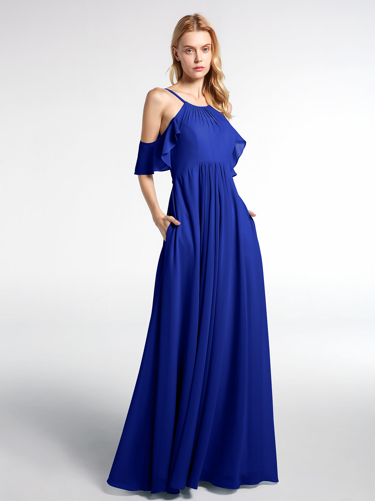 Cold-Shoulder Empire Max Dress with Slit Dusty Blue