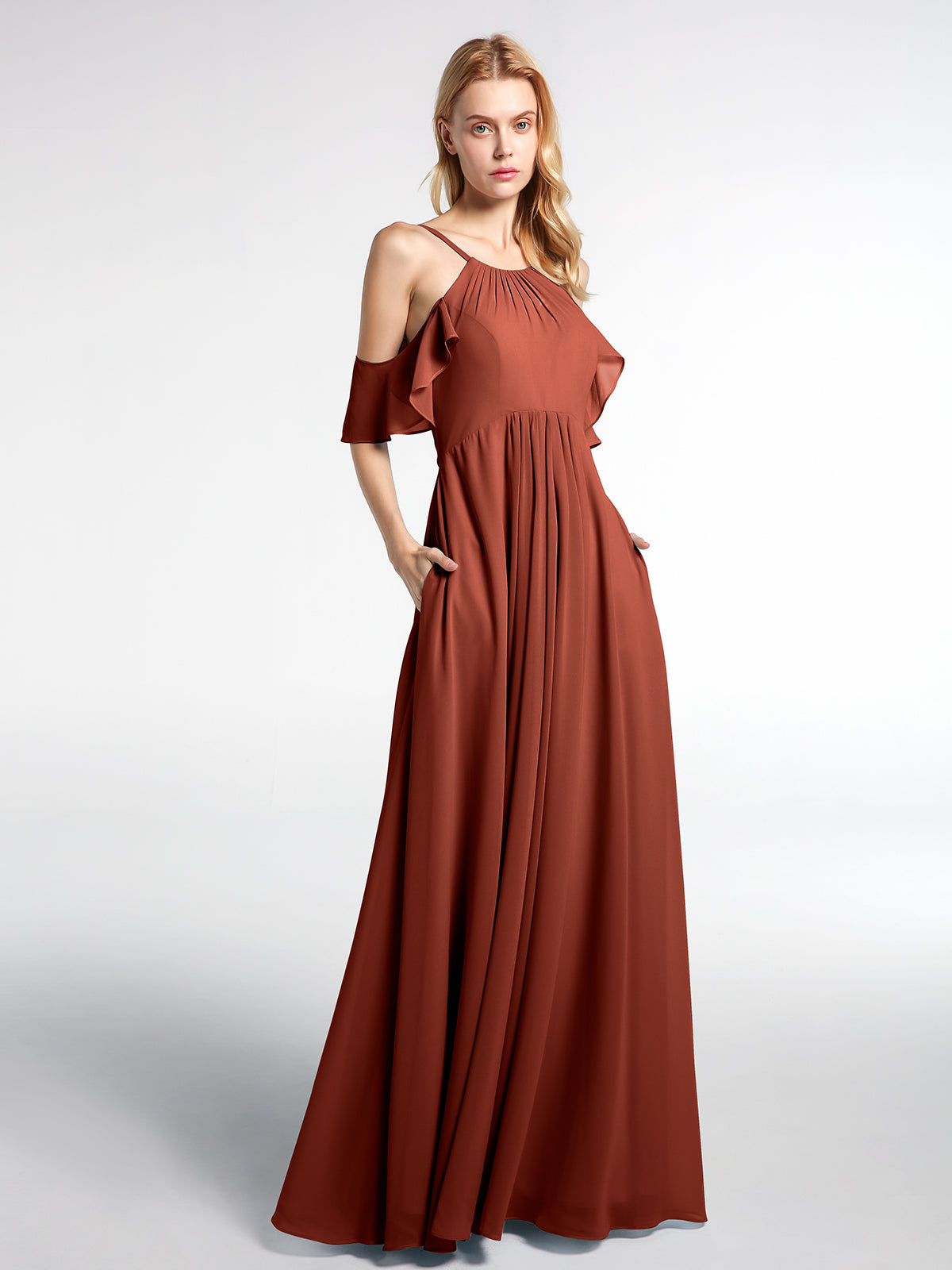 Cross Shoulder Strap Chiffon Dress with Empire Waist Clover