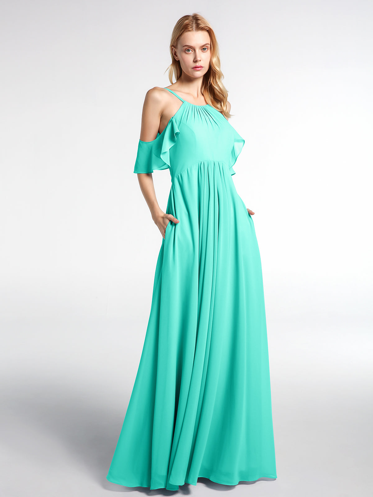 Halter Chiffon Dress with Bow Sash Spa