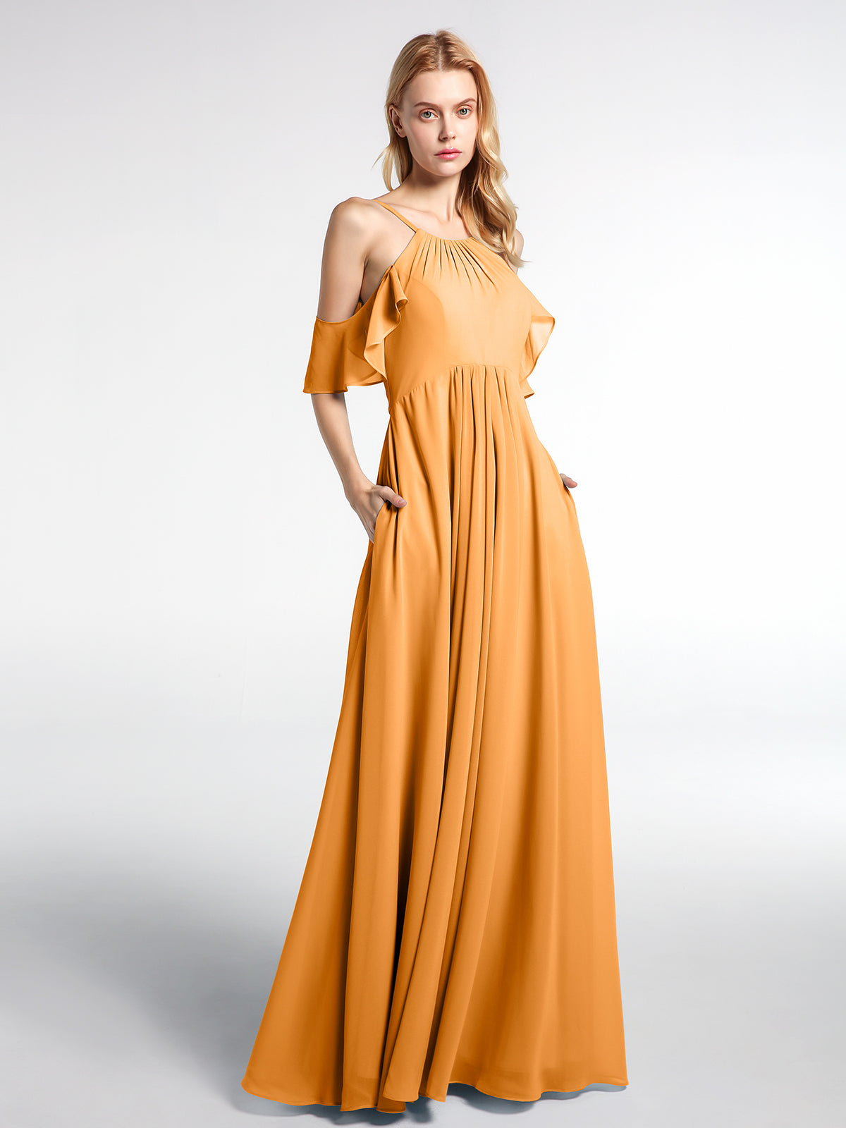 Empire Long Chiffon Dresses with Sweethart Tangerine