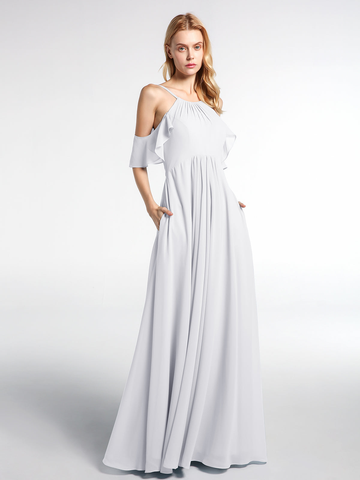 Chiffon Empire Waist Maxi Dress with Pockets Spa