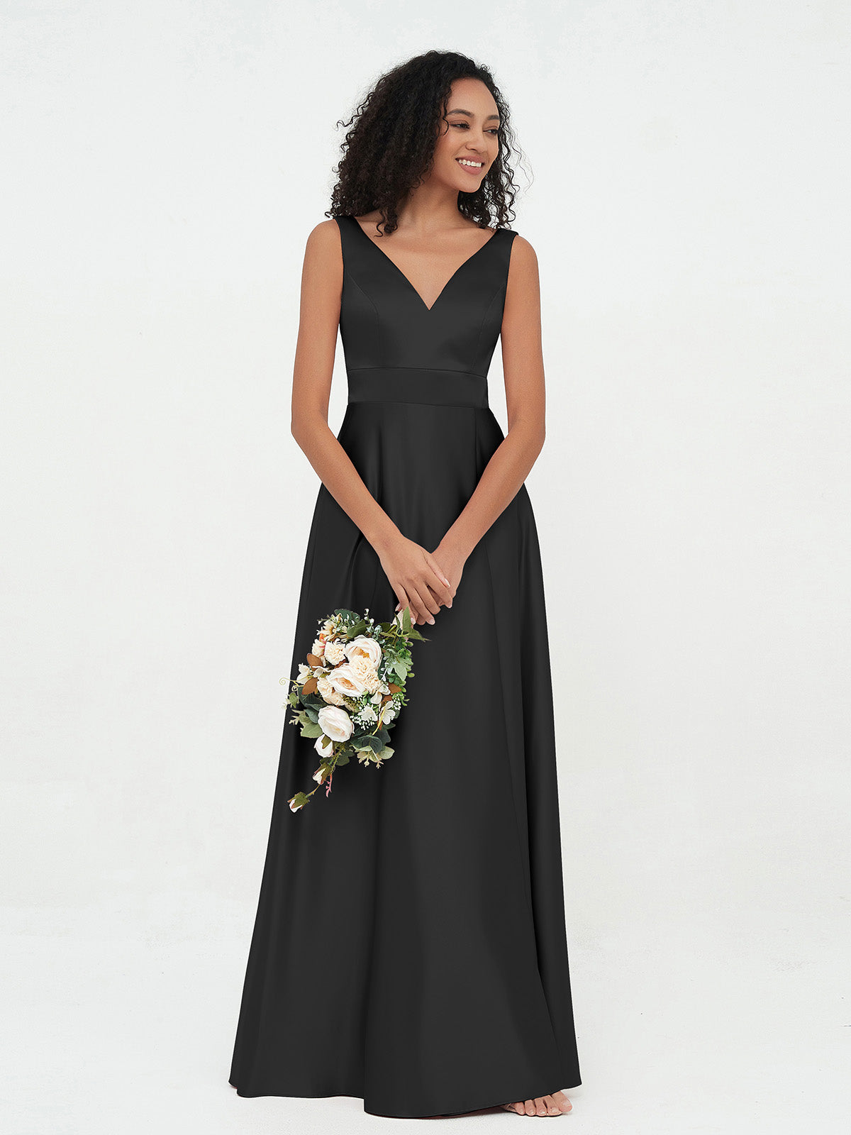 Princess V-neck Satin Dresses with Pockets Orchid Plus Size