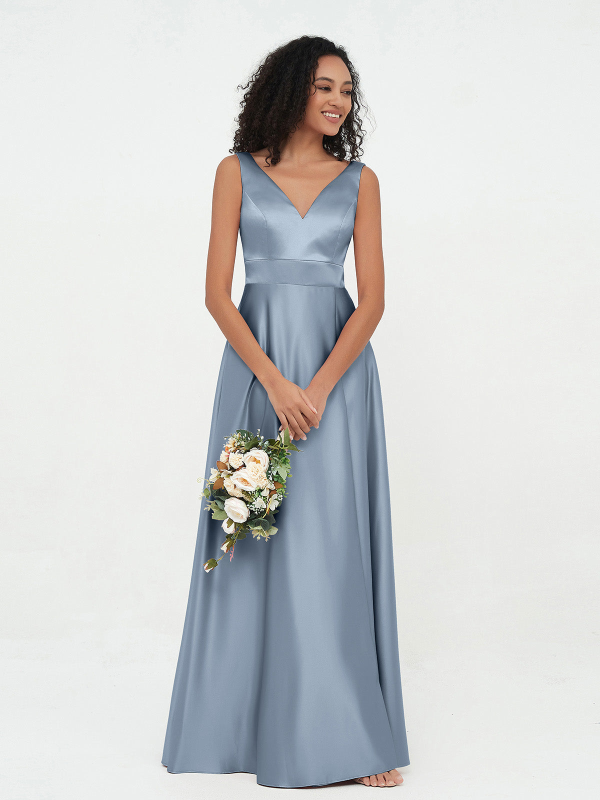 Princess V-neck Maxi Satin Dresses with Pockets Tahiti