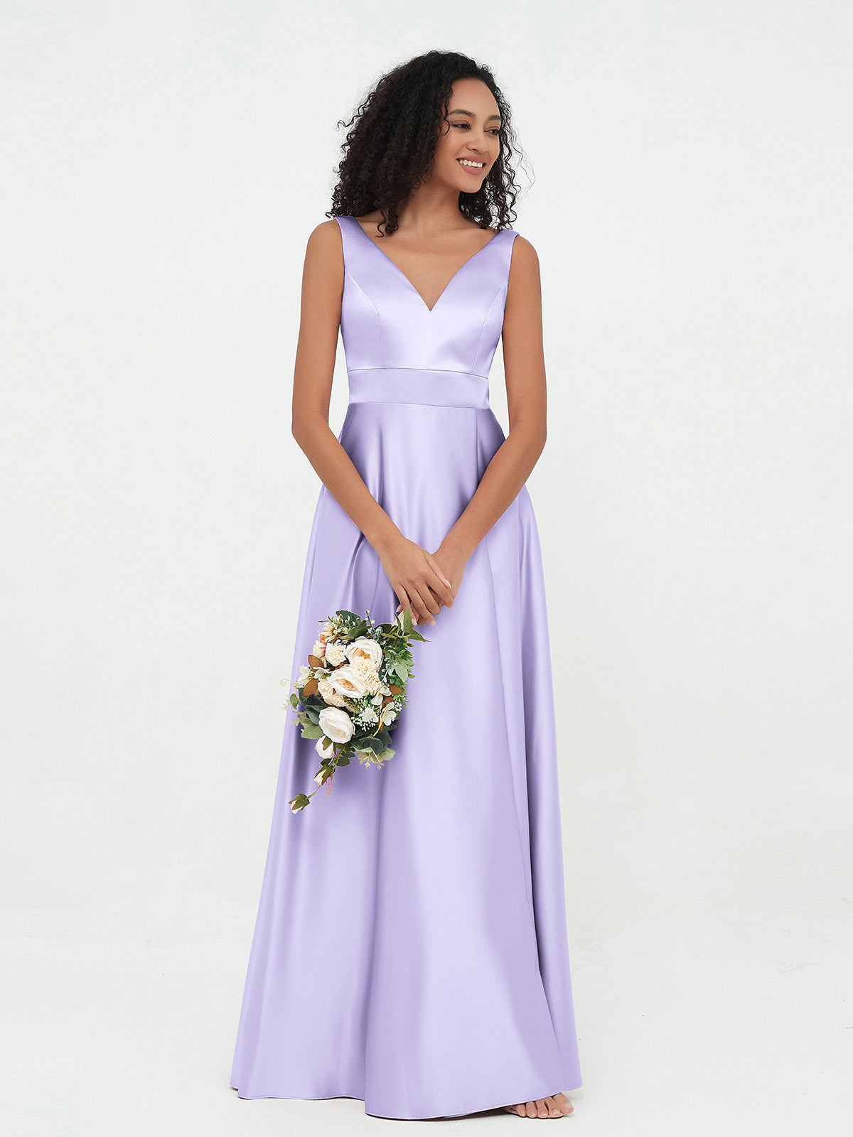Princess V-neck Satin Dresses with Pockets Mint Green