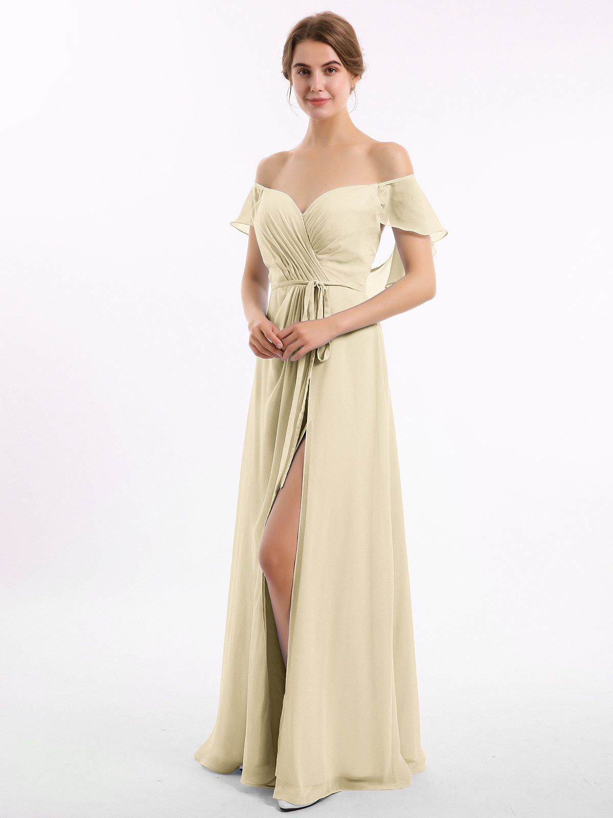 Champagne Colored Chiffon Bridesmaid Dress