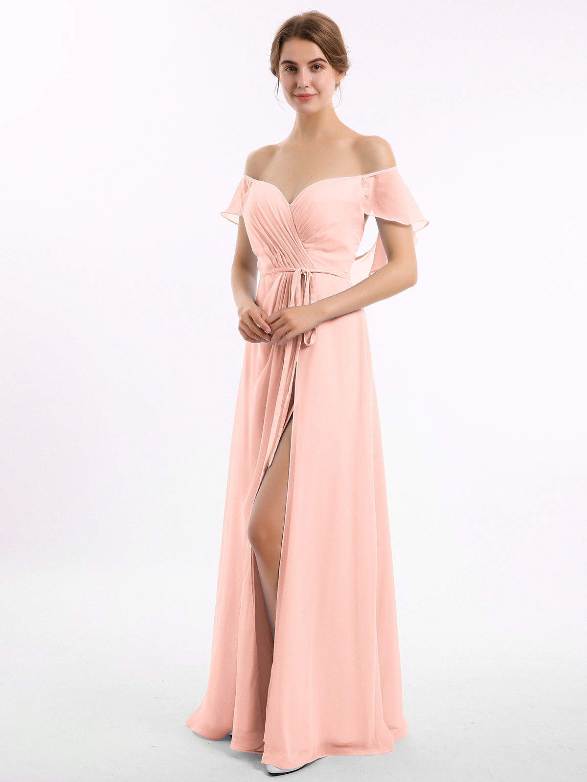 coral blush bridesmaid dresses BABARONI Chiffon Off-the-shoulder Floor-length Short Ruched with Slit A-line, Coral / US0 _upsell_fida-handknit-shrug-mocha Buy Lipsy Burgundy Red US Size:M - US 6 Our best