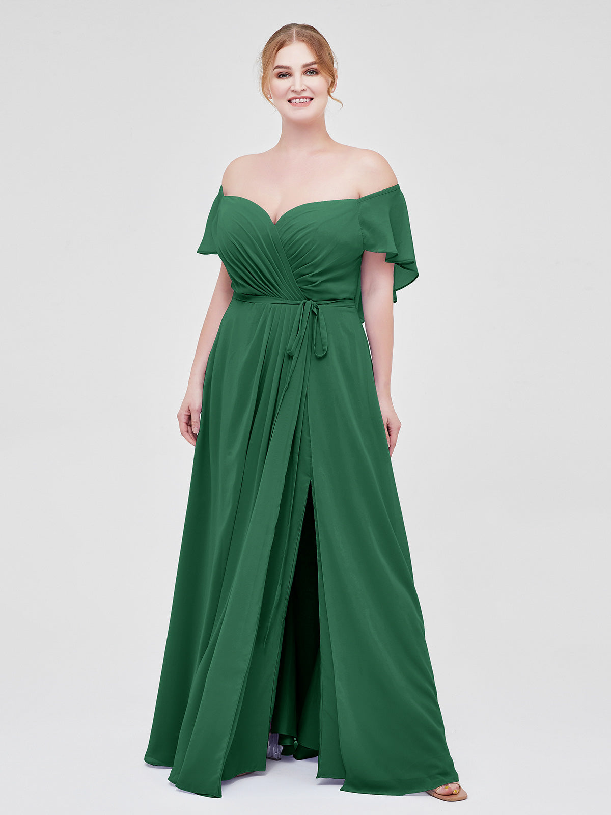 BABARONI Cap Sleeves Chiffon Bridesmaid Dresses with Slit Dark Green Plus Size, Dark Green / US18 BABARONI Cap Sleeves Chiffon Bridesmaid Dresses with Slit Dark Green Plus Size, Dark Green / US18