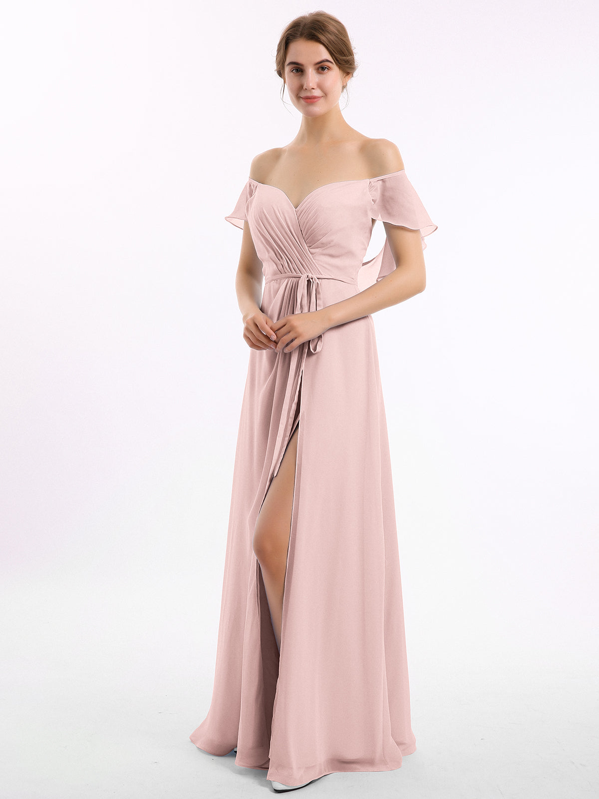 BABARONI Cap Sleeves Chiffon Bridesmaid Dresses with Slit Dusty Rose, Dusty Rose / US0 BABARONI Cap Sleeves Chiffon Bridesmaid Dresses with Slit Dusty Rose, Dusty Rose / US0