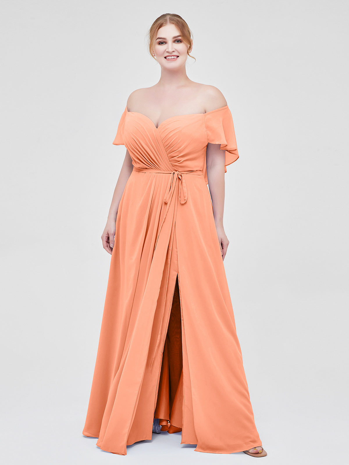 One shoulder Long Chiffon Bridesmaid Gowns Papaya Plus Size main image 0