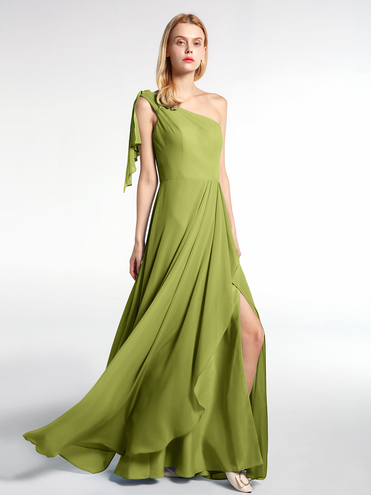 clover maxi dress BABARONI One Shoulder Chiffon Maxi Dress with Cascade-Clover, Clover / US0
