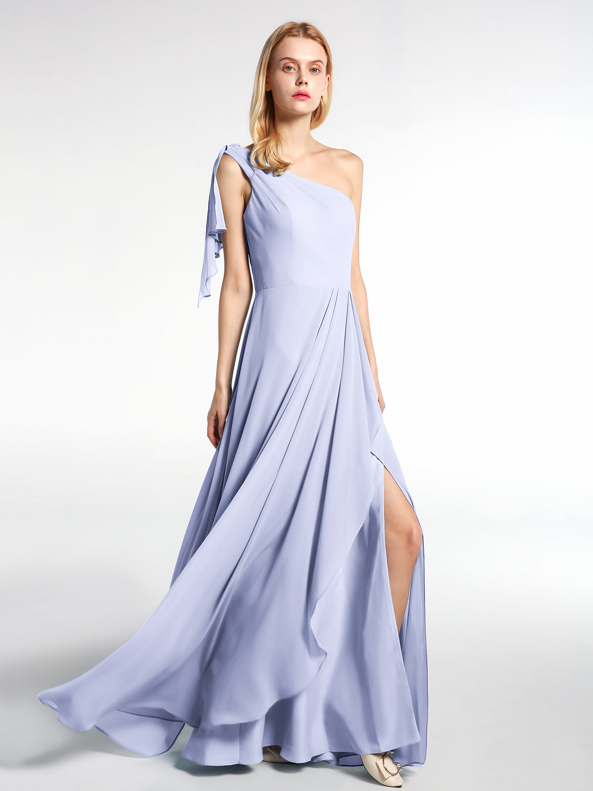 BABARONI One Shoulder Chiffon Maxi Dress with Cascade-Lavender Plus size, Lavender / US18