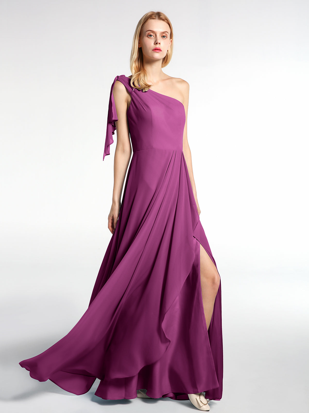 BABARONI One Shoulder Chiffon Maxi Dress with Cascade-Orchid, Orchid / US0 BABARONI One Shoulder Chiffon Maxi Dress with Cascade-Orchid, Orchid / US0