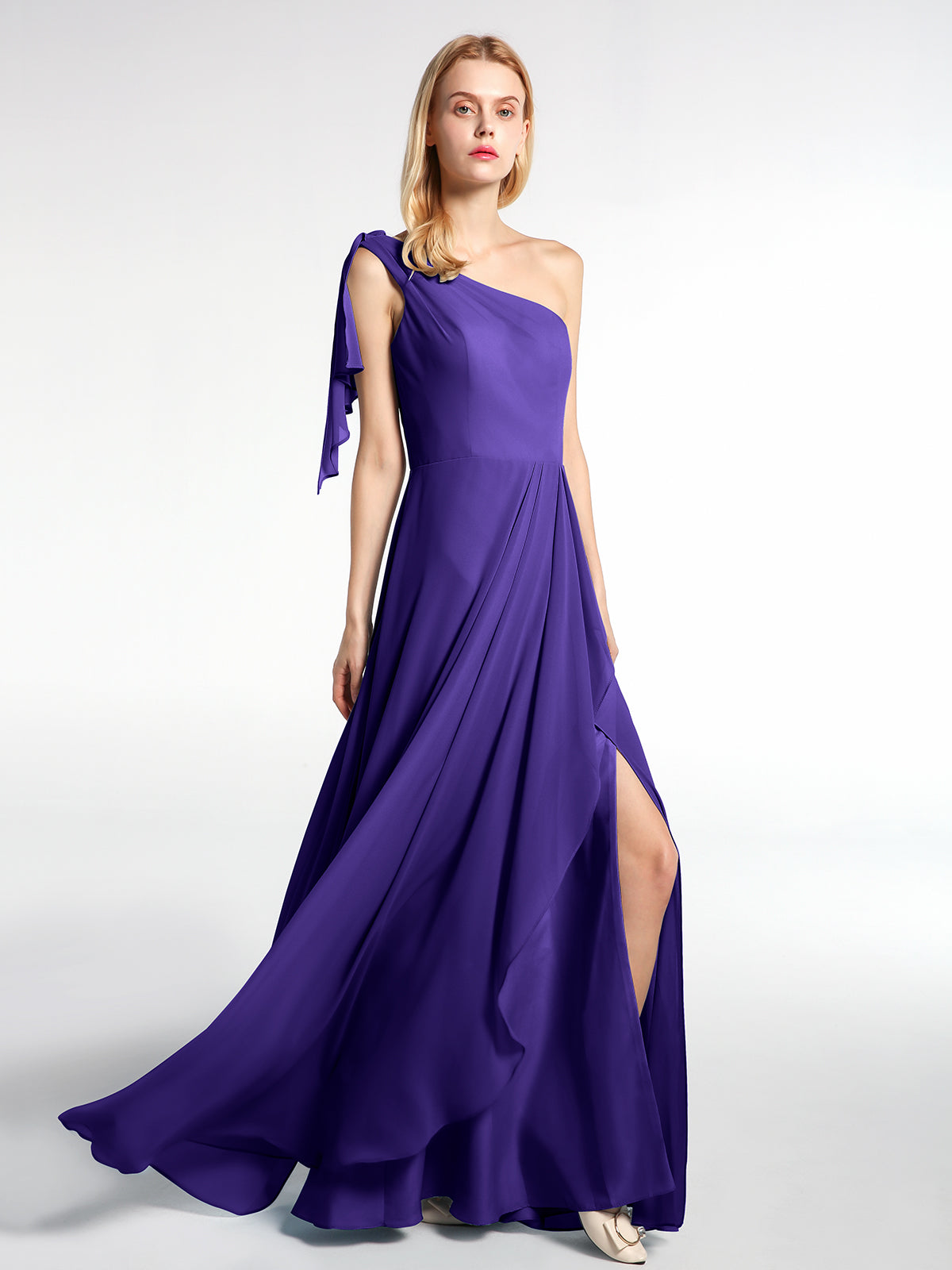 BABARONI Chiffon Regency Bridesmaid Dresses One Shoulder Floor-length