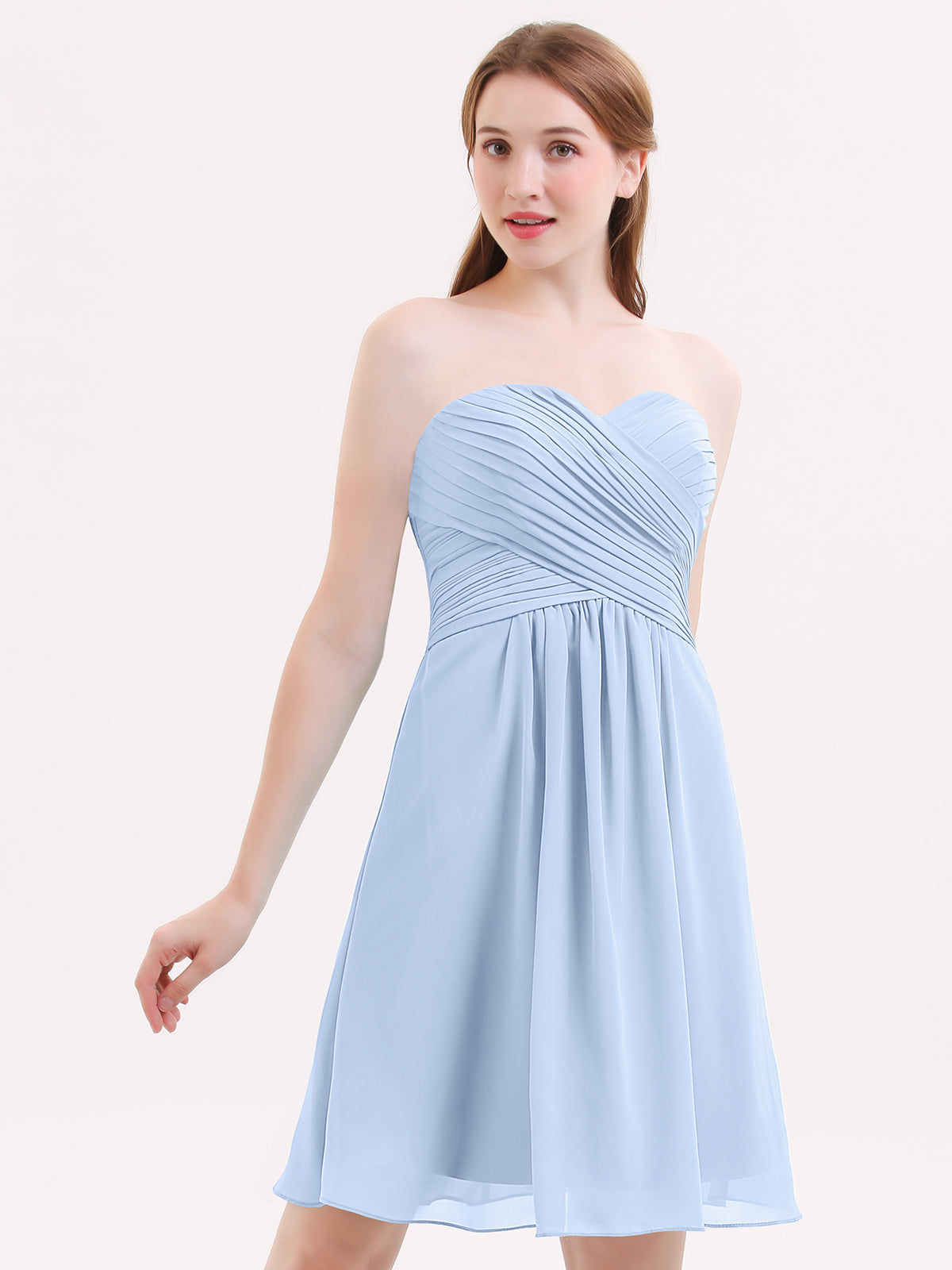 dusty blue bridesmaid dresses knee length BABARONI Chiffon Sky Sweetheart Knee-length Sleeveless Ruched A-line, Sky Blue / US0 and a A dog wedding costume Black Halo White Dresses US Size:14w