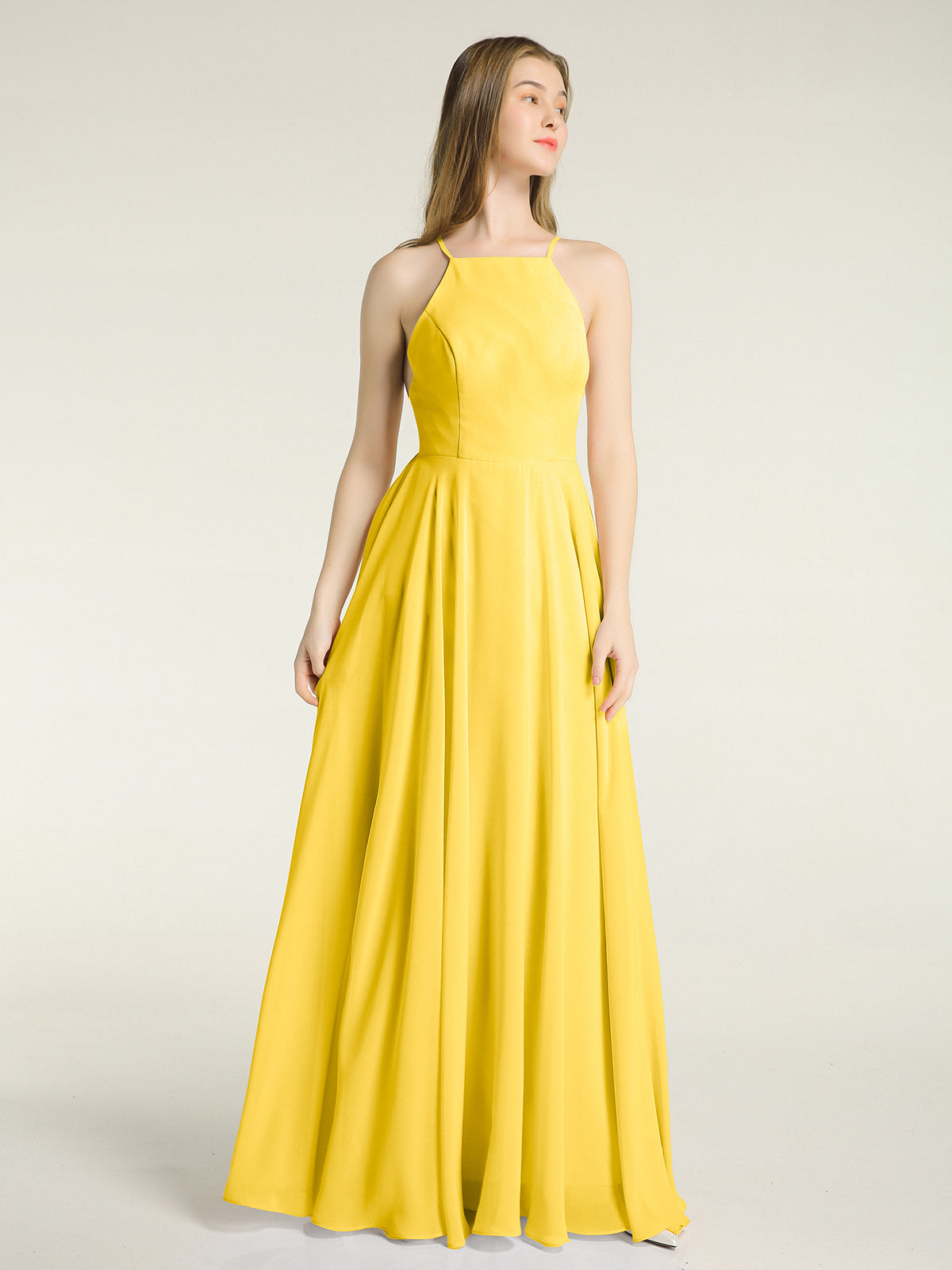 BABARONI Low Back Simple Chiffon Birdesmaid Dresses-Marigold, Marigold / US0