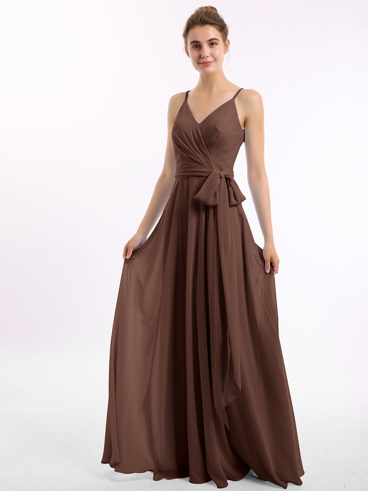 Off The Shoulder Chiffon Dresses with Spaghetti Straps Brown Plus Size main image 0