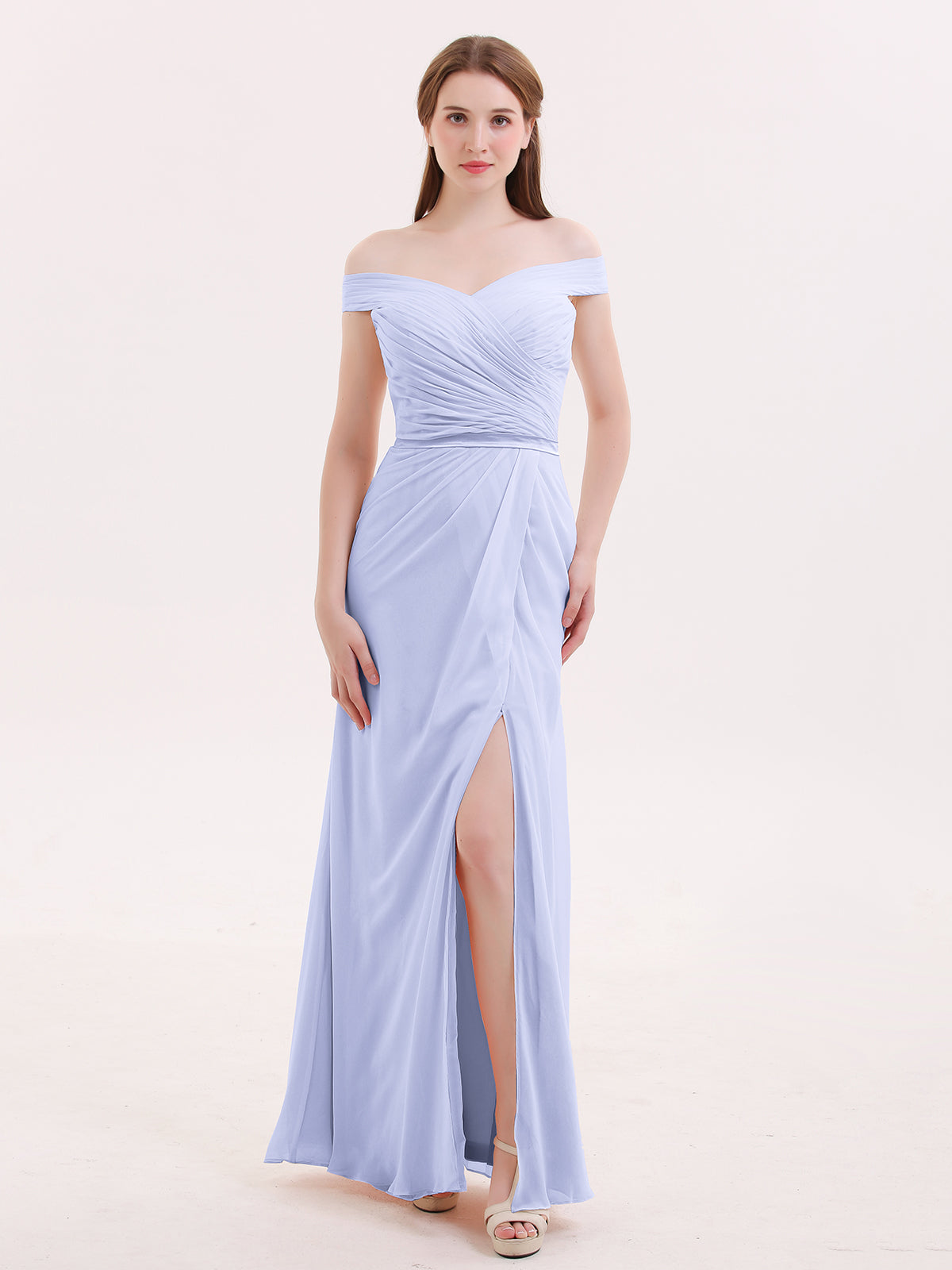 Off Shoulder Long Velvet Dresses with Slit Lavender Plus Size main image 0