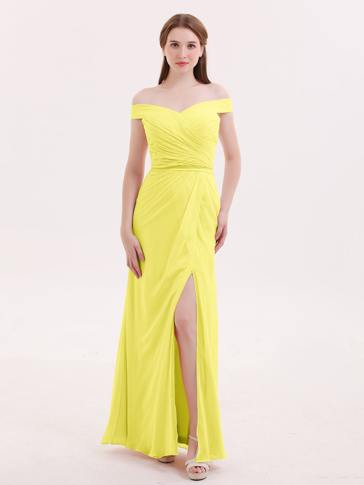 Chiffon Off Shoulder Dresses with Slit-Lemon Plus Size – BABARONI