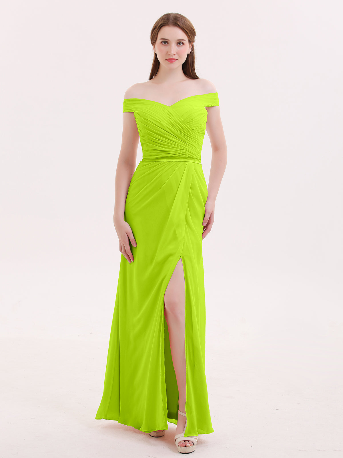 BABARONI Chiffon Off Shoulder Dresses with Slit-Lime Green Plus size, Lime Green / US18