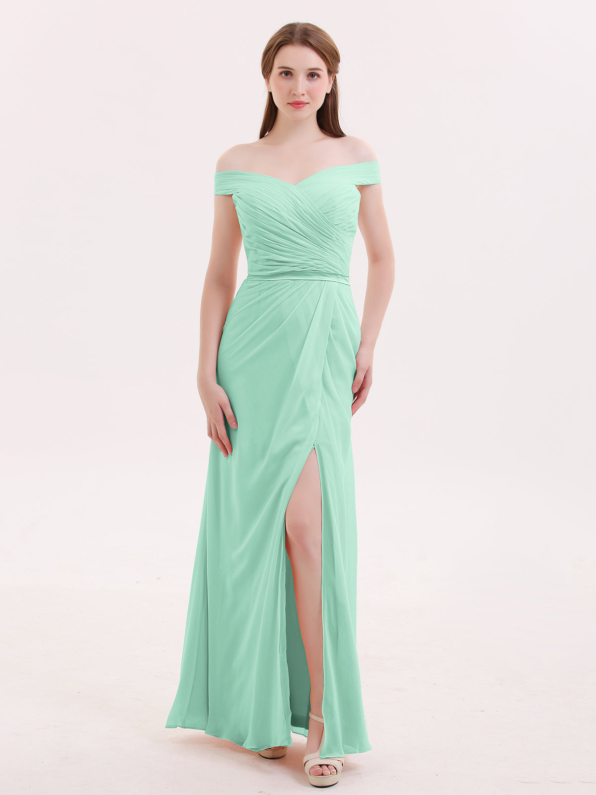 BABARONI Chiffon Off Shoulder Dresses with Slit-Mint Green Plus Size, Mint Green / US18 BABARONI Chiffon Off Shoulder Dresses with Slit-Mint Green Plus Size, Mint Green / US18