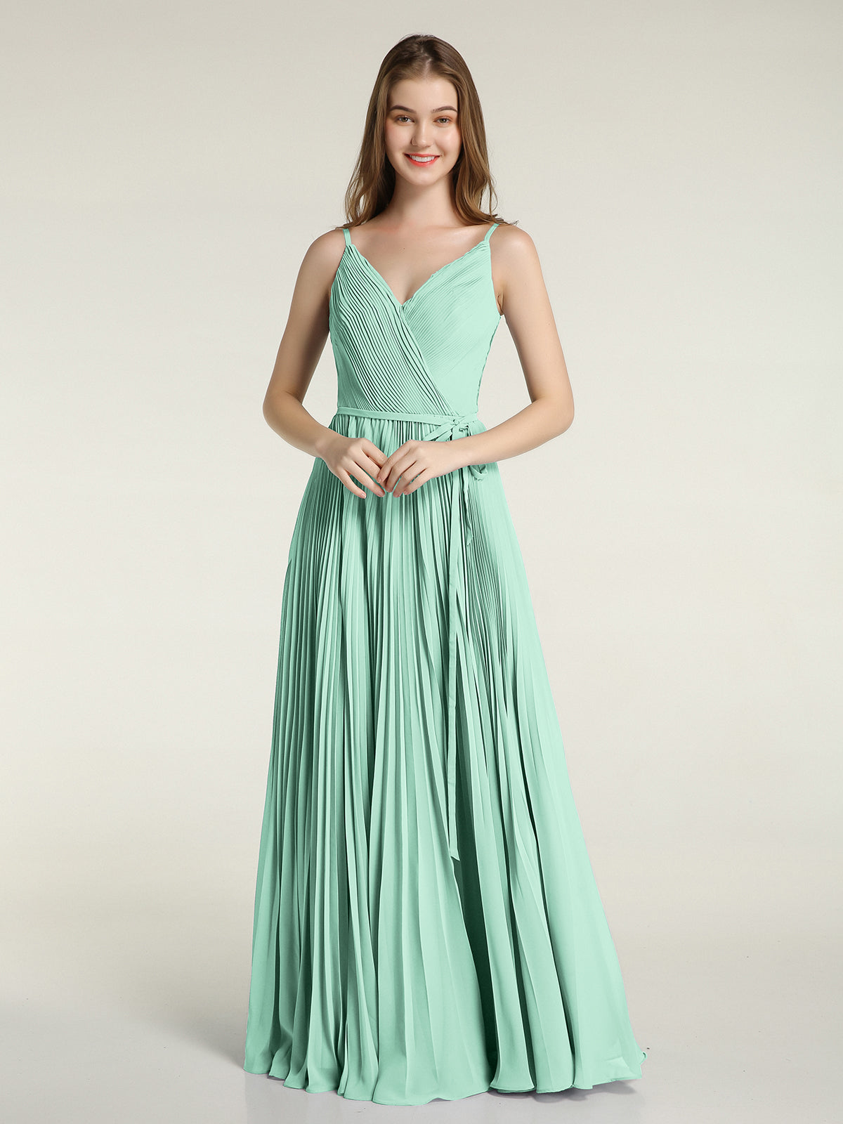 mint green vs sage green dress BABARONI V-neck Full Pleated Skirt Dresses with Bow Sash-Mint Green, Mint Green / US0