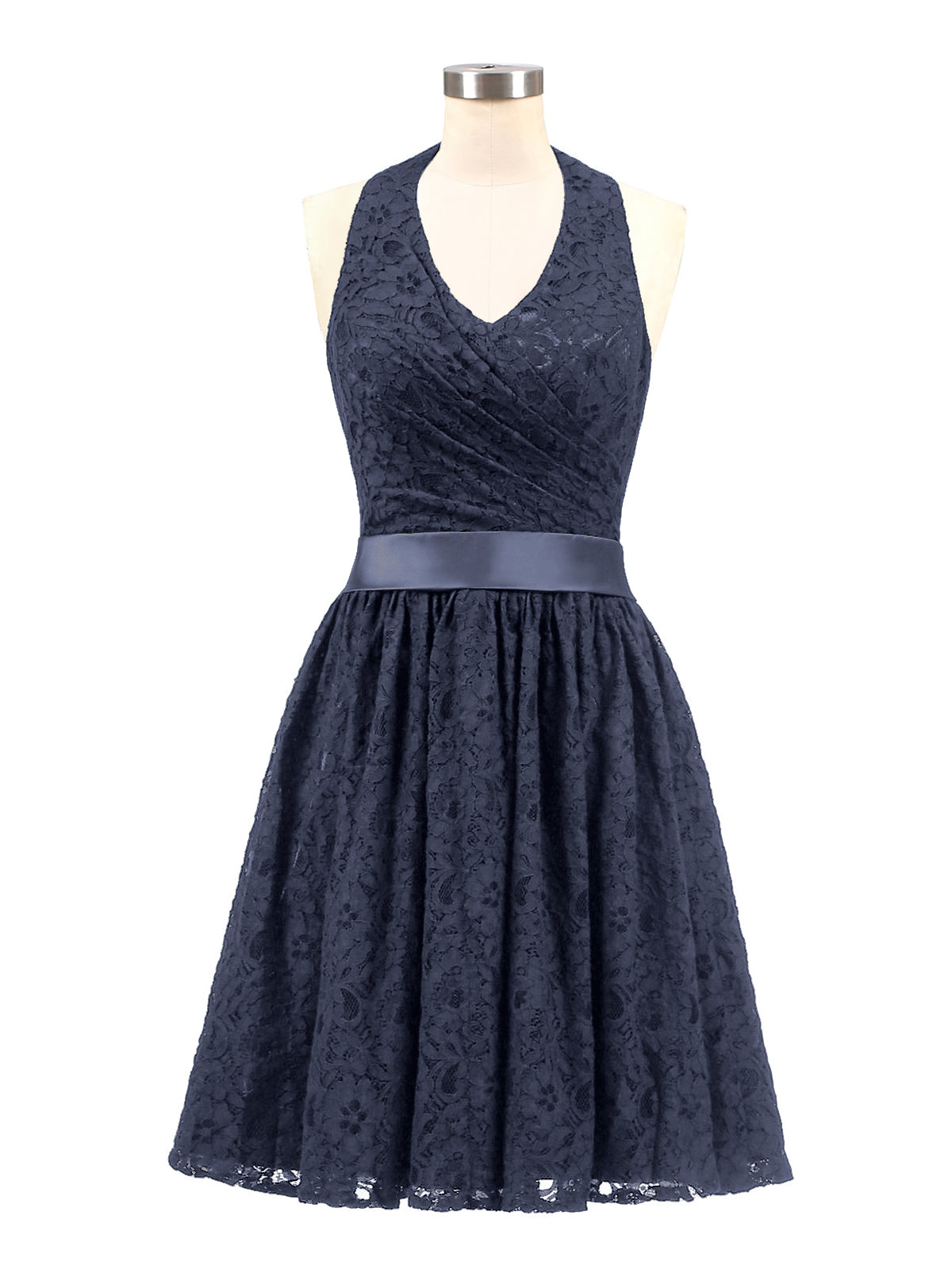 High Low Sequins Lace Dresses with Bow Dark Navy Plus Size