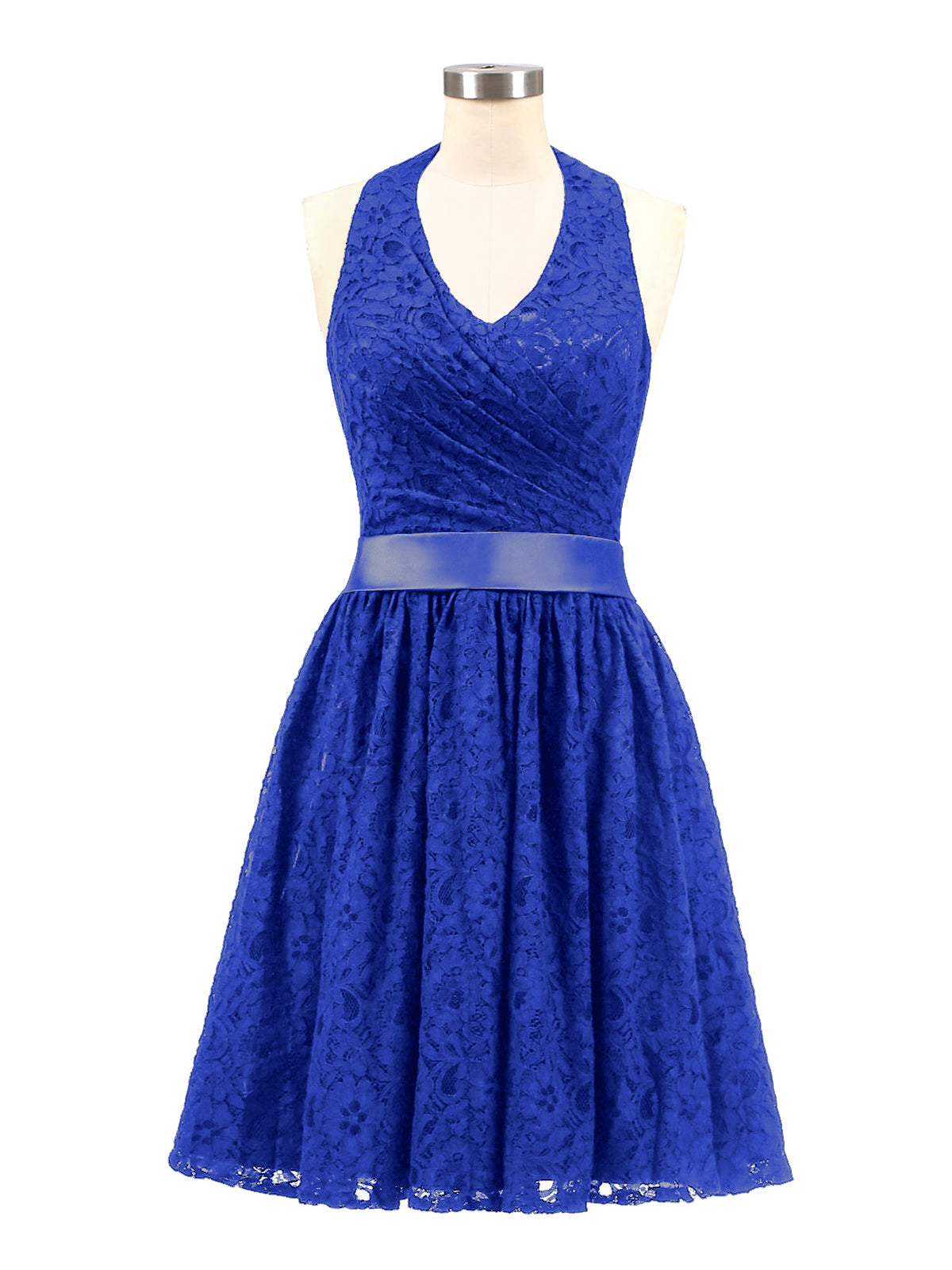 serafina bridesmaid dresses BABARONI Halter V-neck Lace Dress with Satin Sash-Sky Blue, Sky Blue / US0