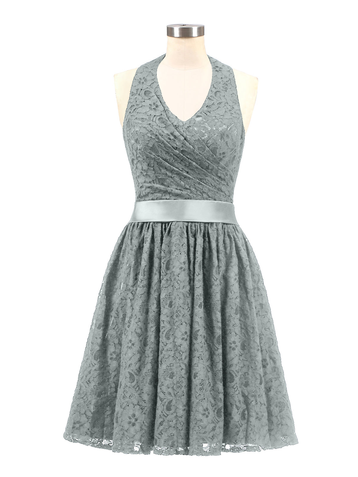 One Shoulder Sleeveless Lace Dress With Sash Steel Grey Plus Size main image 1