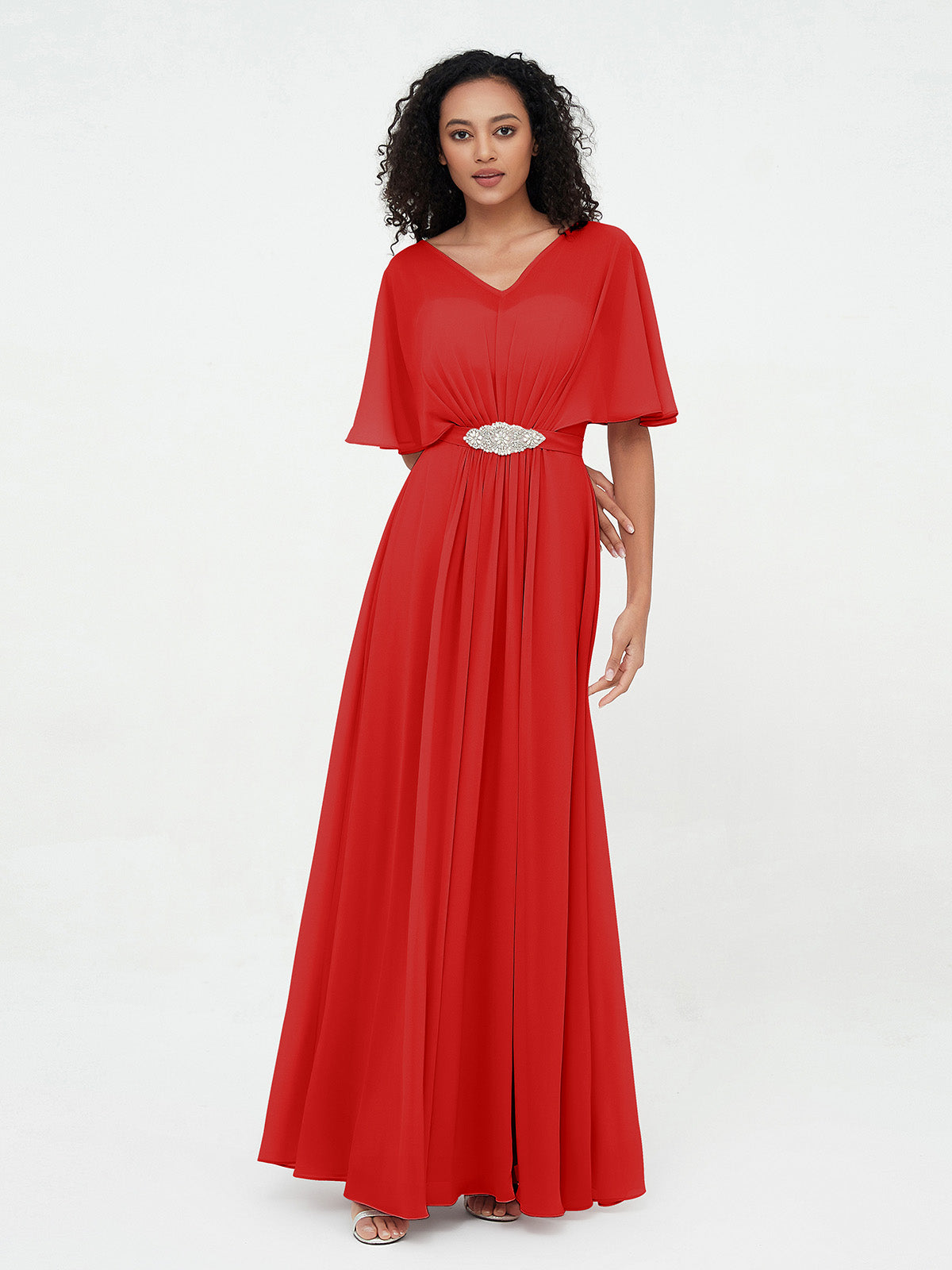 Illusion Sweetheart Neck Chiffon Max Dresses-Red Serenity BABARONI