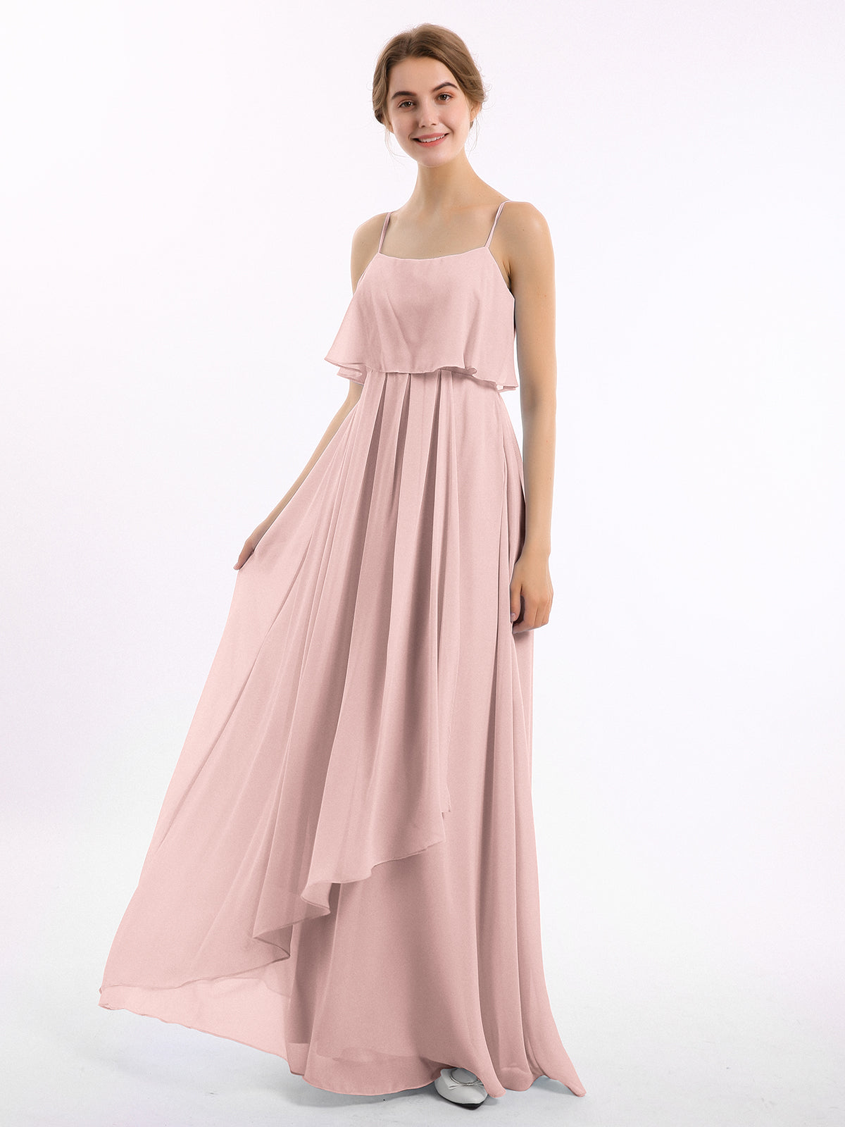 Spaghetti Strap CHIffon Long Dresses Dusty Blue Plus Size main image 0