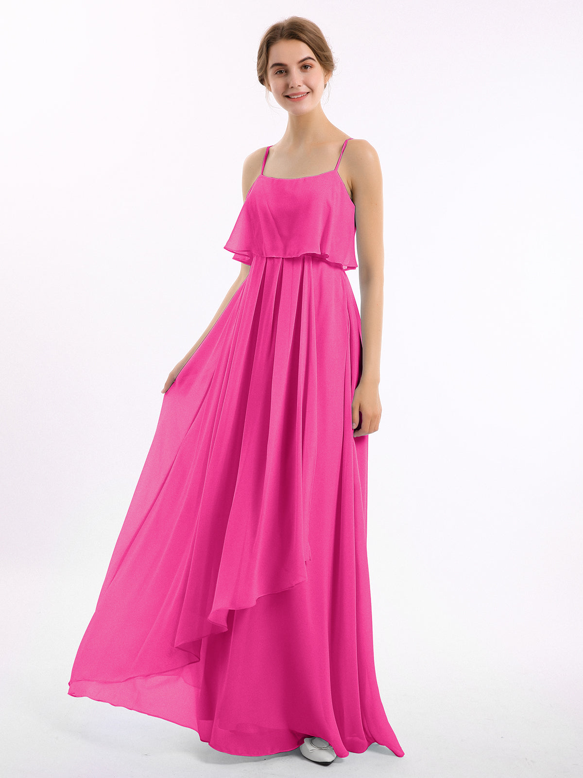 Spaghetti Strap Sweetheart Cascade Skirt Dress Orchid