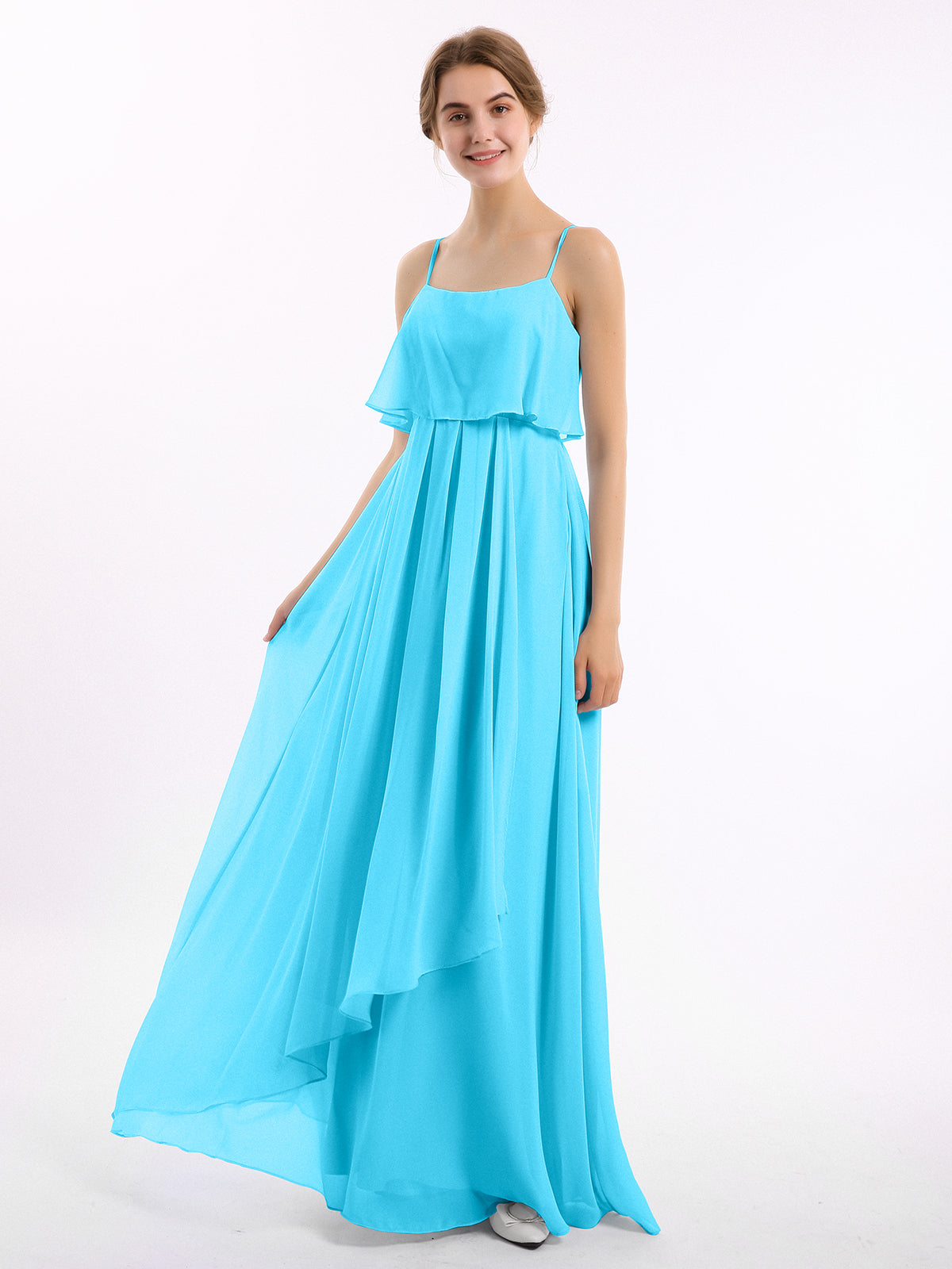 Spaghetti Strap Open Back Chiffon Dresses Pool Plus Size