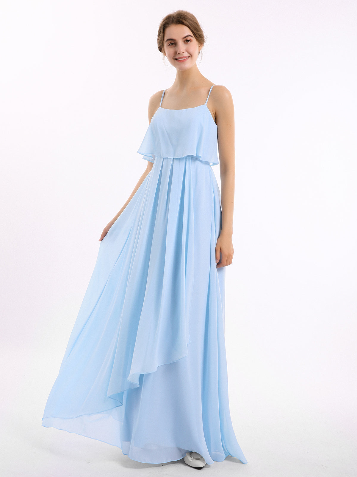 Strapless Chiffon Dress with Cascade Skirt Ink Blue main image 0