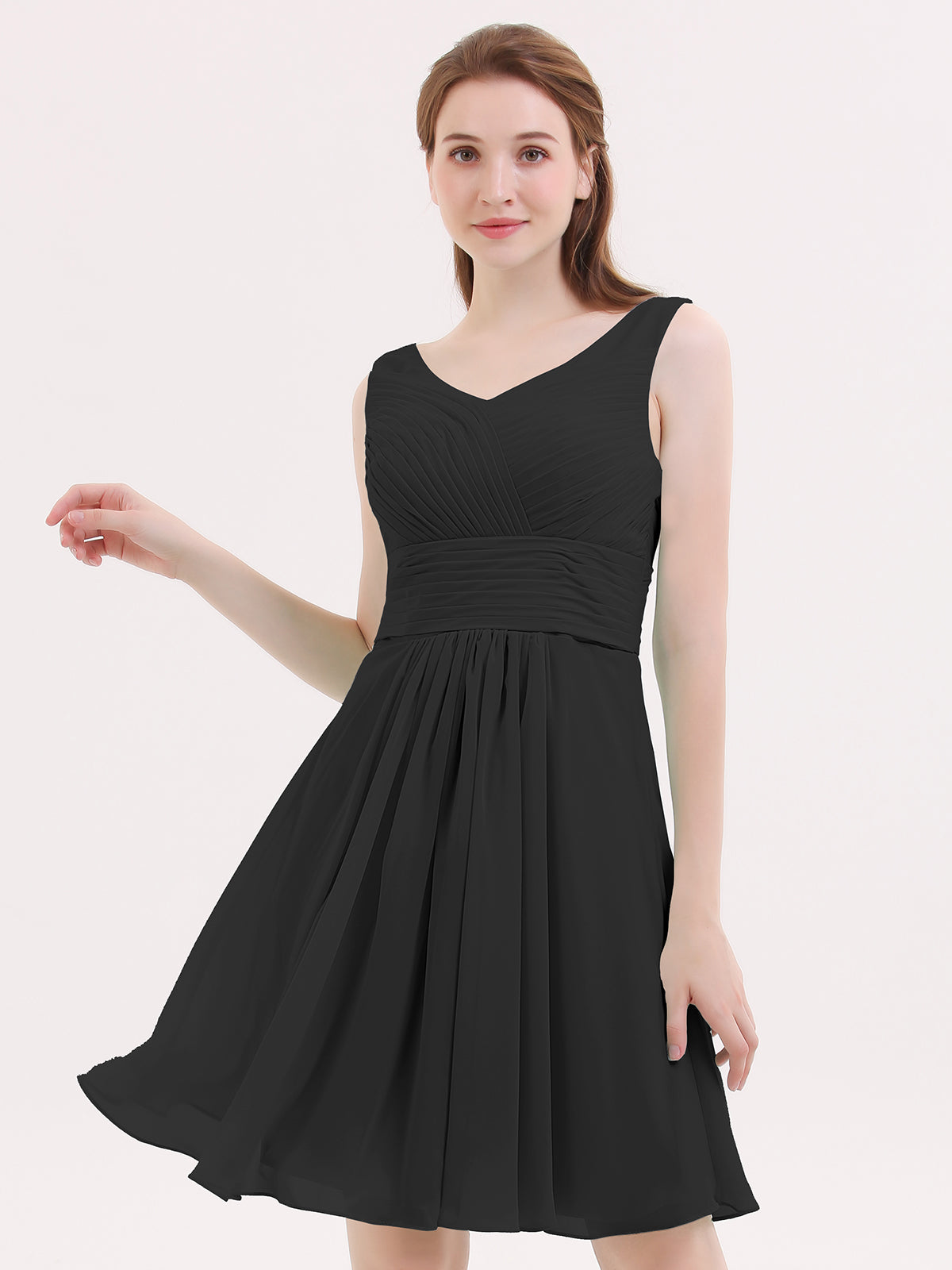 white christmas dresses BABARONI V Neck Chiffon Short Bridesmaid Dresses-Black, Black / US0