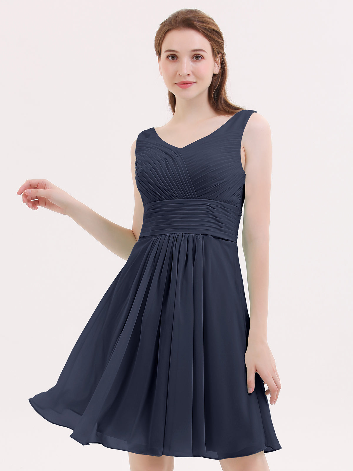 navy blue knee length bridesmaid dresses