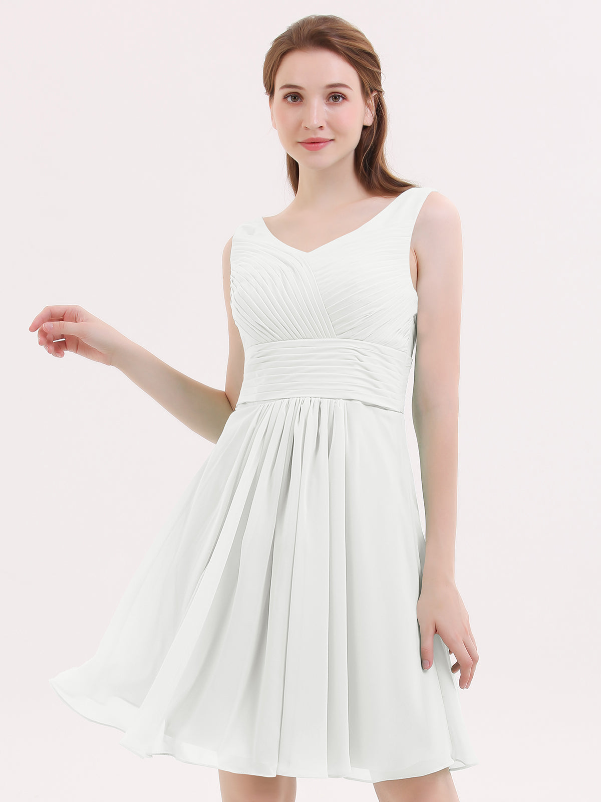 BABARONI V Neck Chiffon Short Bridesmaid Dresses-Ivory, Ivory / US0 BABARONI V Neck Chiffon Short Bridesmaid Dresses-Ivory, Ivory / US0