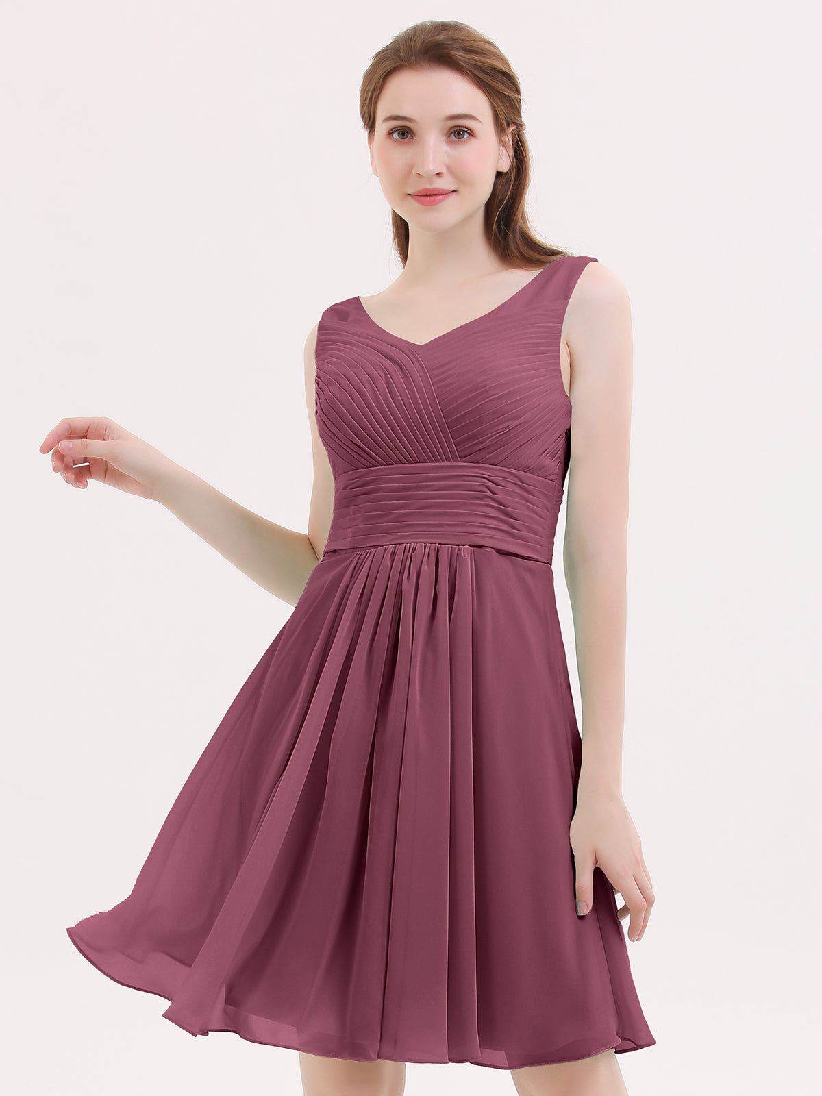 BABARONI V Neck Chiffon Short Bridesmaid Dresses-Mulberry, Mulberry / US0 BABARONI V Neck Chiffon Short Bridesmaid Dresses-Mulberry, Mulberry / US0