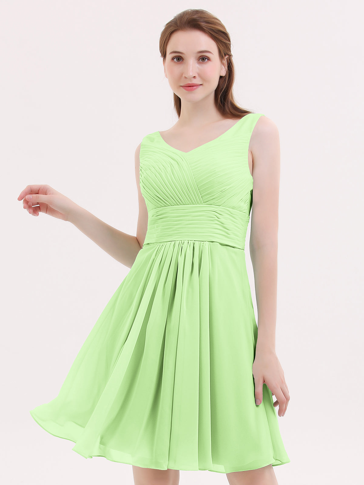 BABARONI V Neck Chiffon Short Bridesmaid Dresses-Sage, Sage / US0