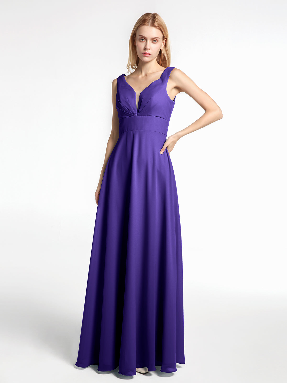 Open Back Chiffon Long Dresses with V-neck Regency Plus Size