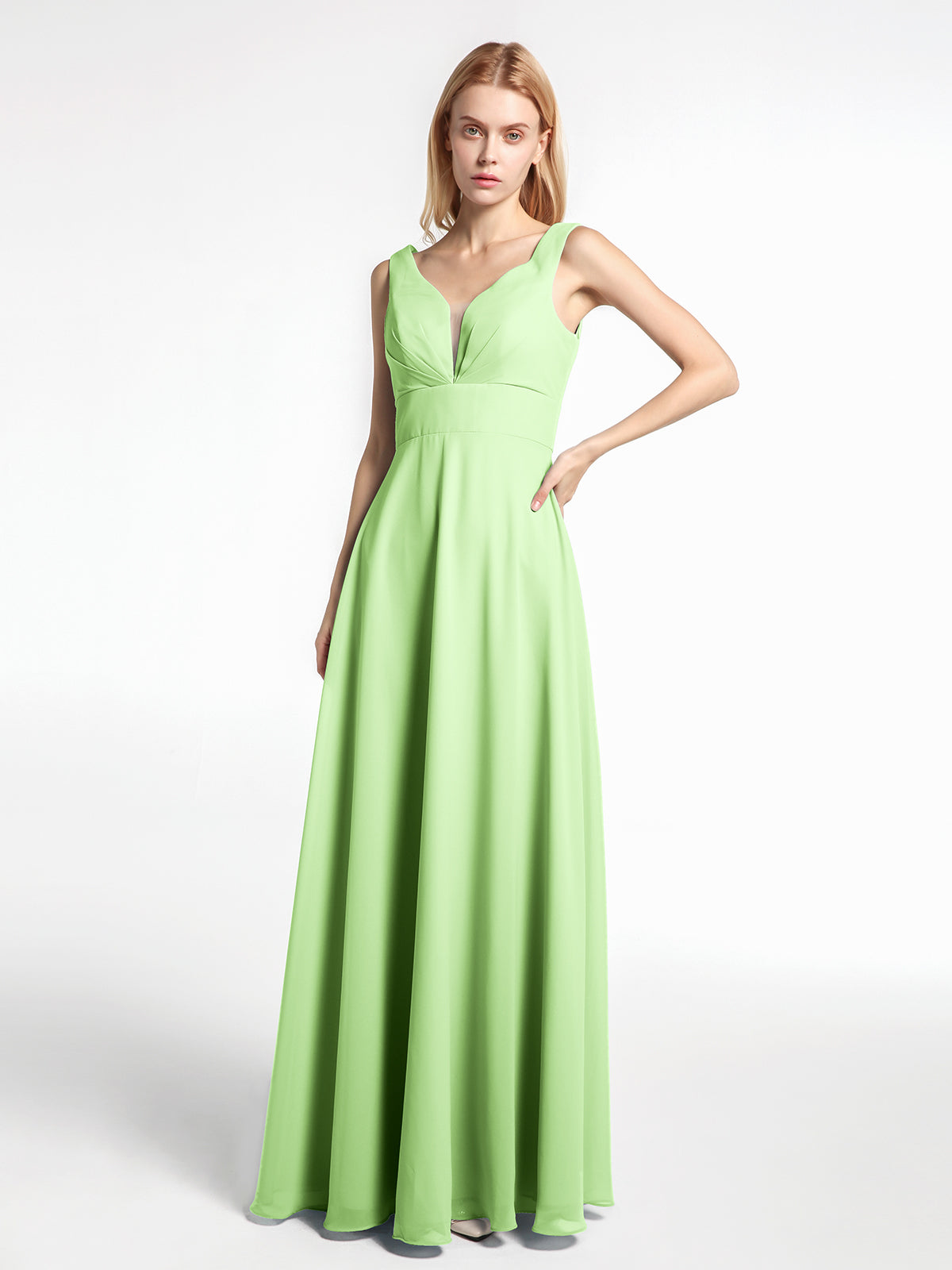 Long Chiffon Simple Dress with Halter Neck Dusty Sage