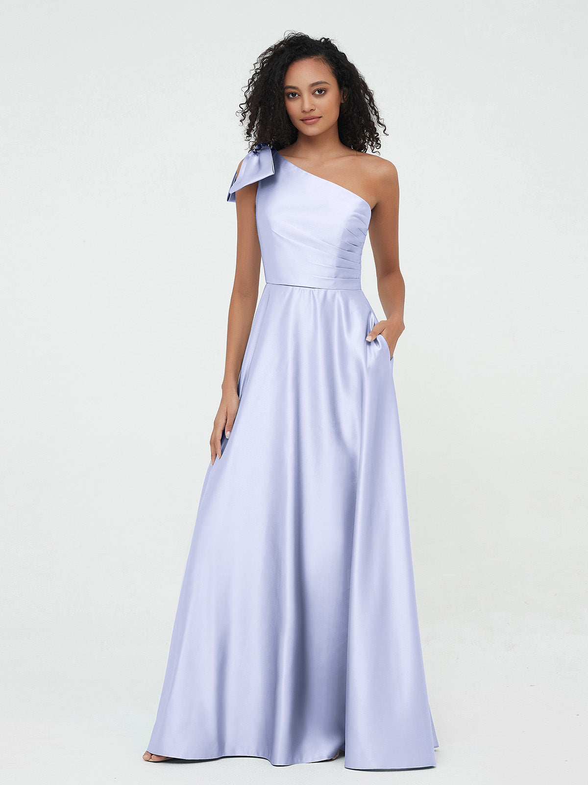 BABARONI Satin Lavender Bridesmaid Dresses One Shoulder Floor-length Sleeveless Pocket A-line BABARONI Satin Lavender Bridesmaid Dresses One Shoulder Floor-length Sleeveless Pocket A-line