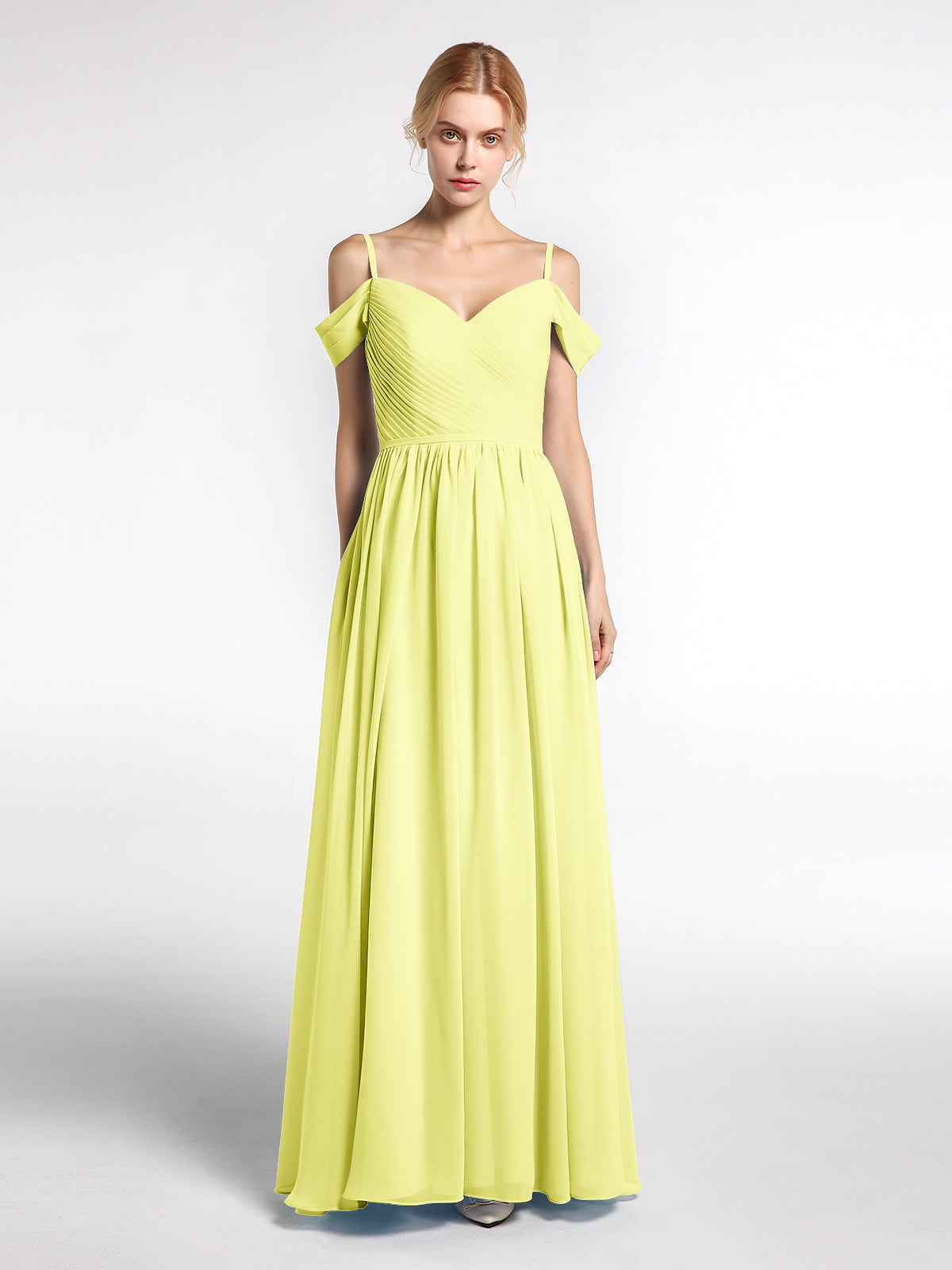 Strapless Long Chiffon Gown with Pleated Bodice Daffodil Plus Size