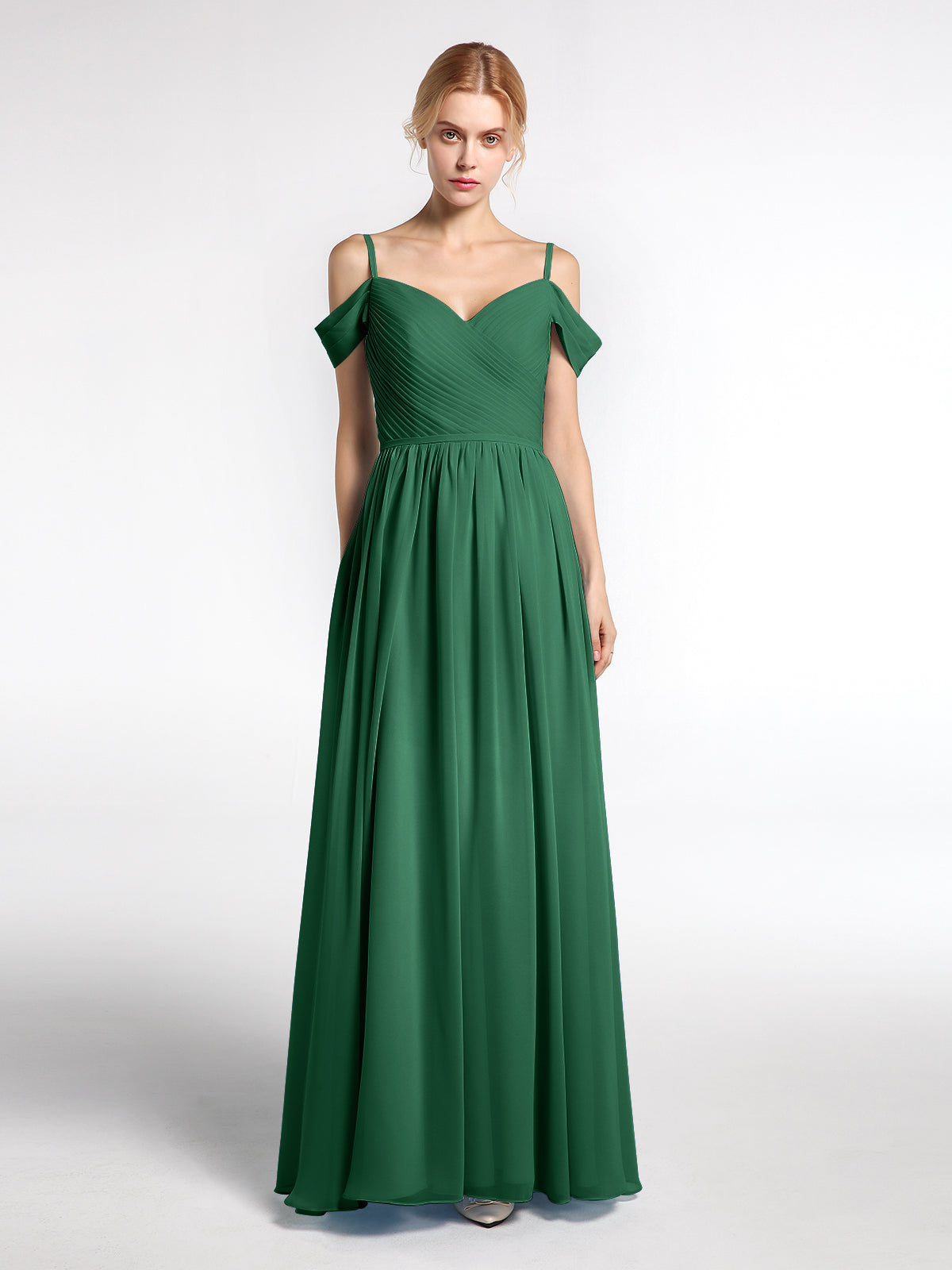 Chiffon Bridesmaid Dress with Pleated Bodice-Dark Green Plus Size ...