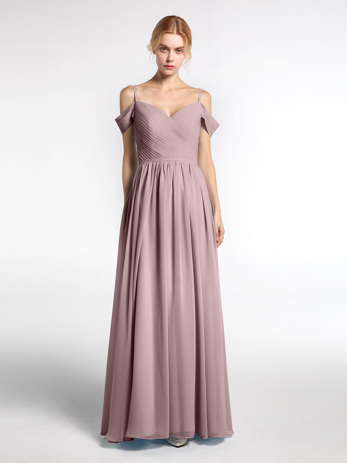 BABARONI Chiffon Vintage Mauve Bridesmaid Dresses Sweetheart Floor-length  Straps Pleated A-line