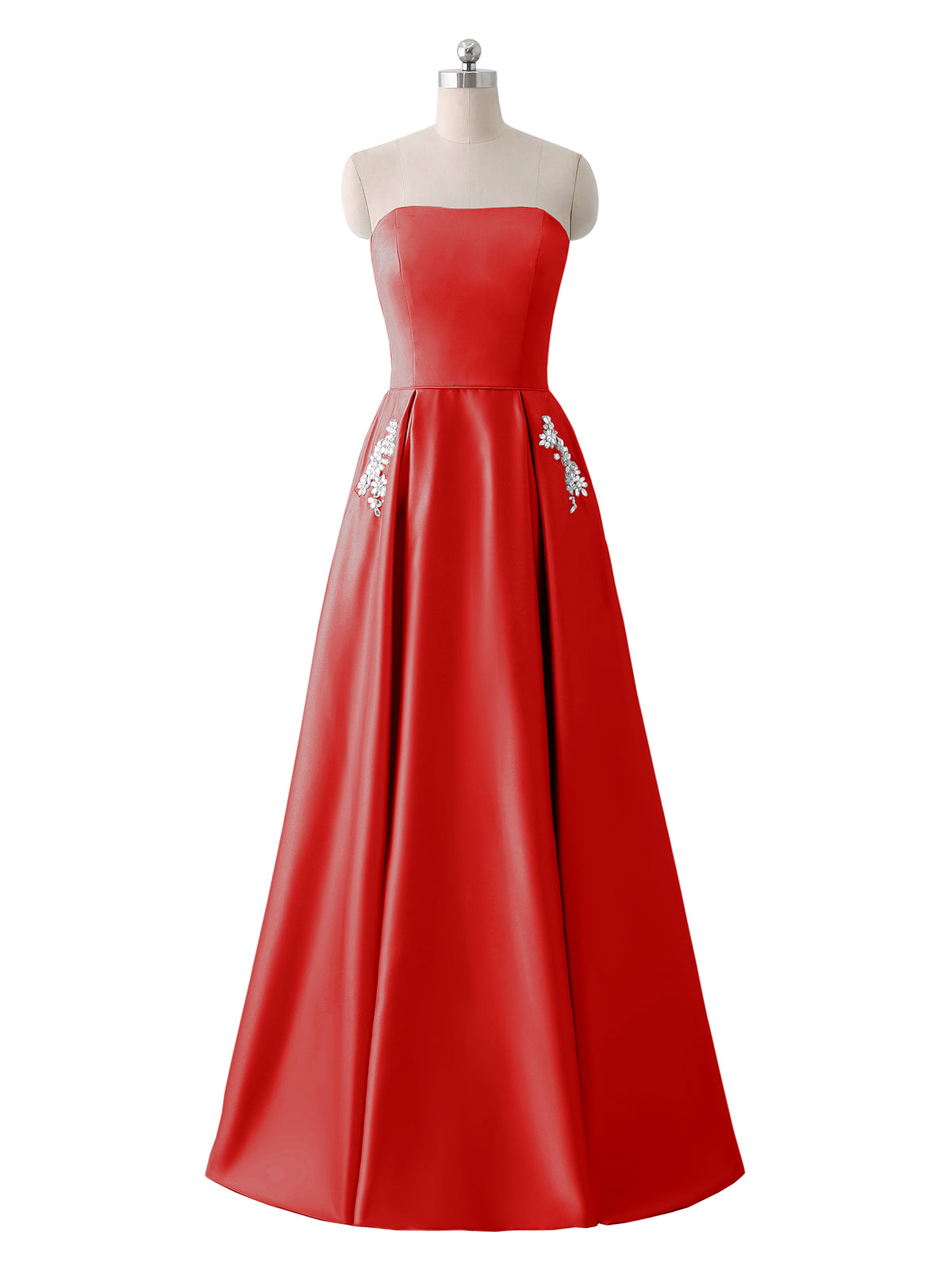 BABARONI Strapless Satin Dress with Beaded Pocket-Red Plus Size, Red / US18 BABARONI Strapless Satin Dress with Beaded Pocket-Red Plus Size, Red / US18