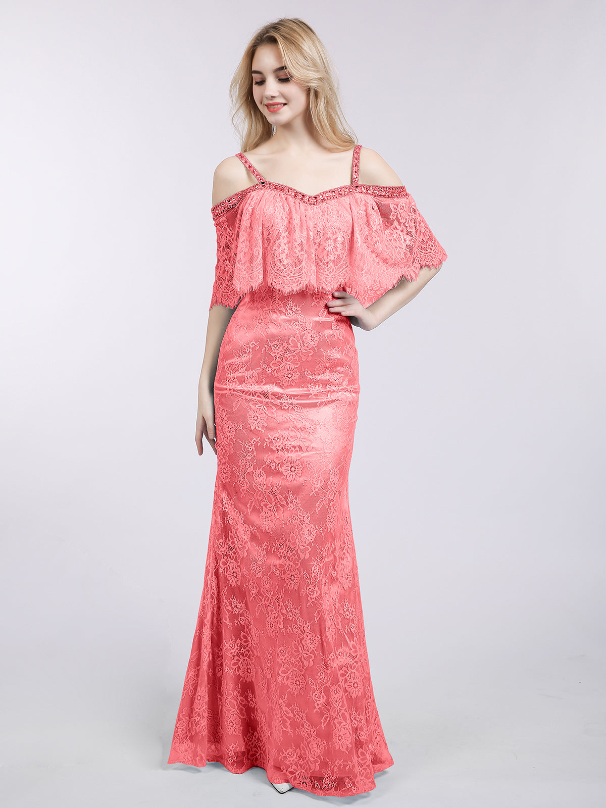 Long Chiffon Bridesmaid Dresses with Spaghetti Strap Watermelon Plus Size