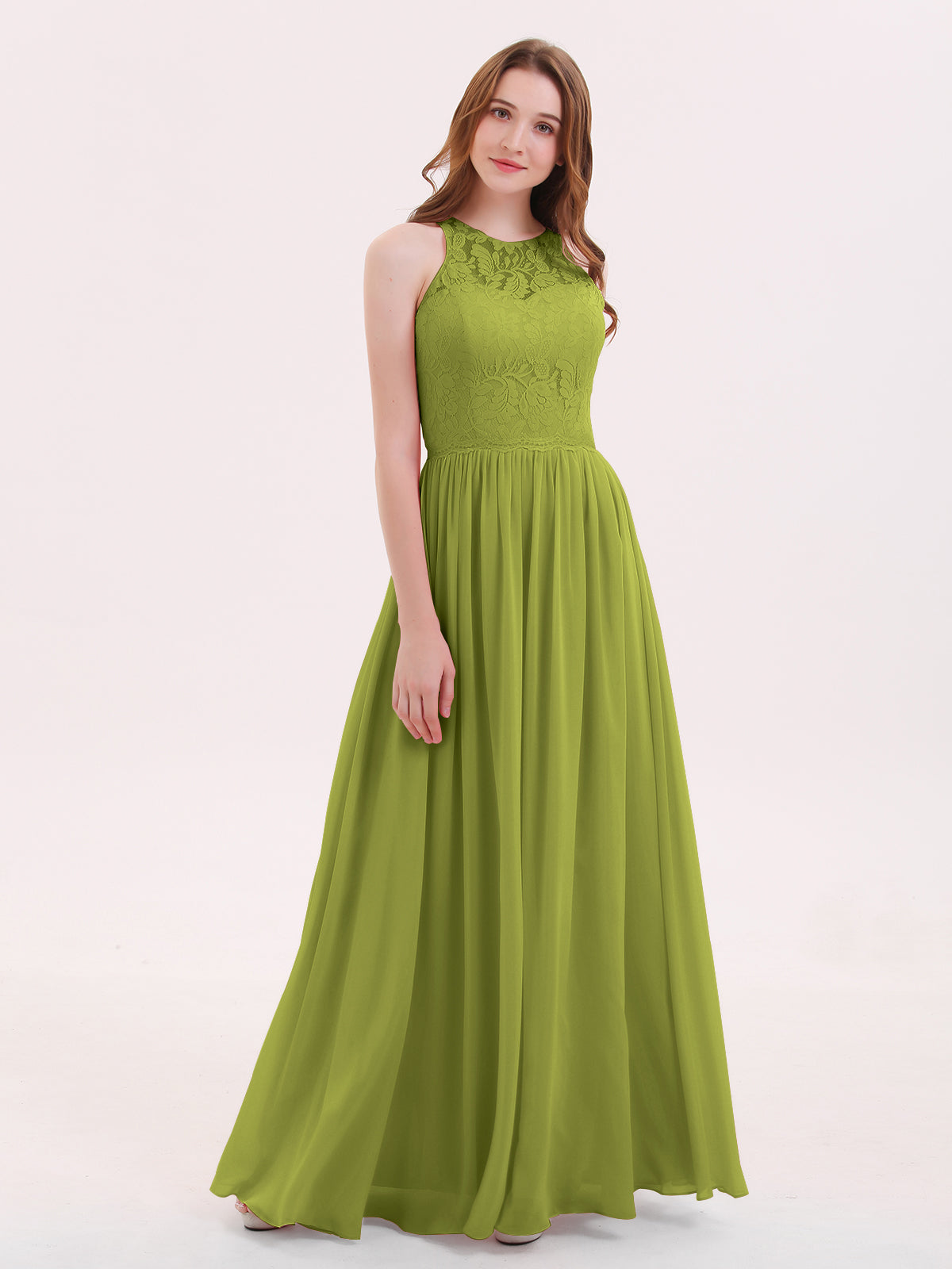 clover green bridesmaid dresses FAUX-Wrap Long Chiffon Gown with Belt Clover
