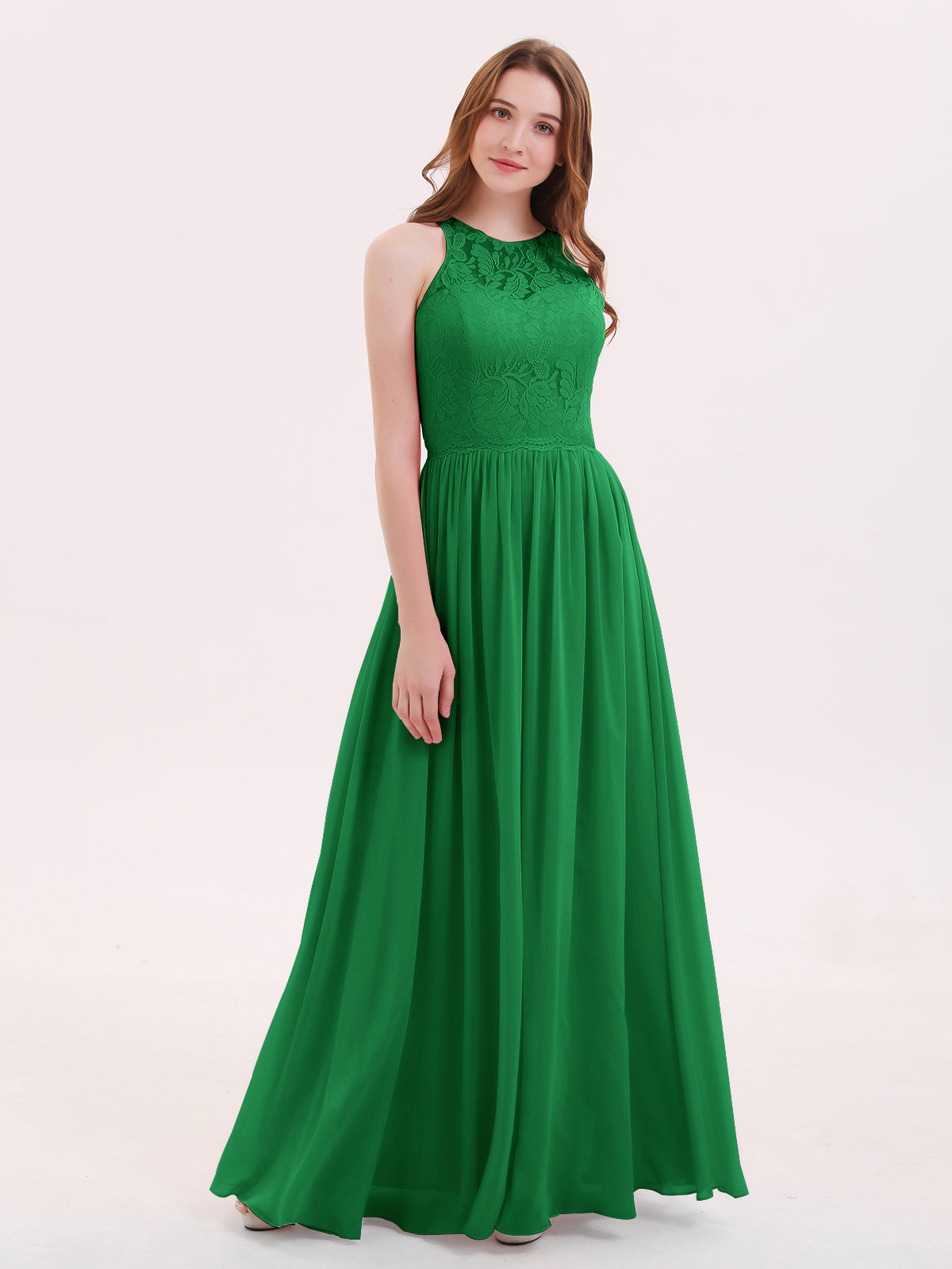 BABARONI Long Lace Dress with Illusion Sweetheart Neck-Emerald, Emerald / US0
