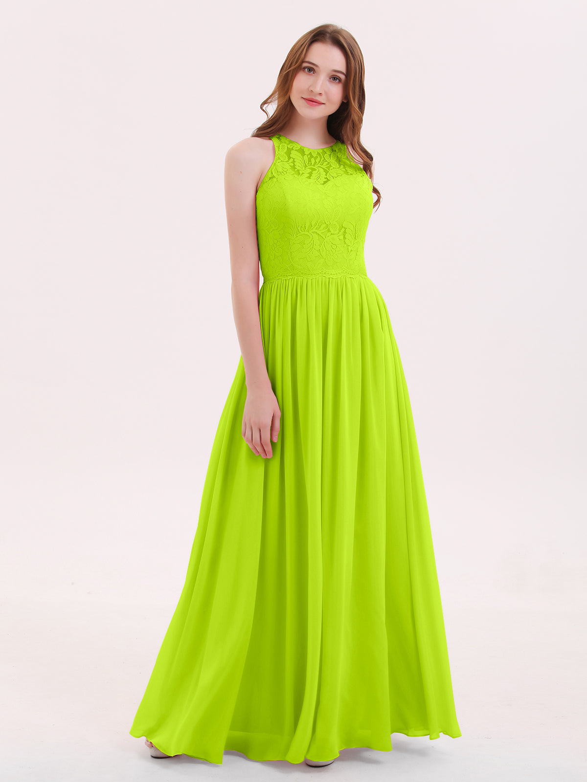 BABARONI Long Lace Dress with Illusion Sweetheart Neck-Lime Green Plus Size, Lime Green / US18